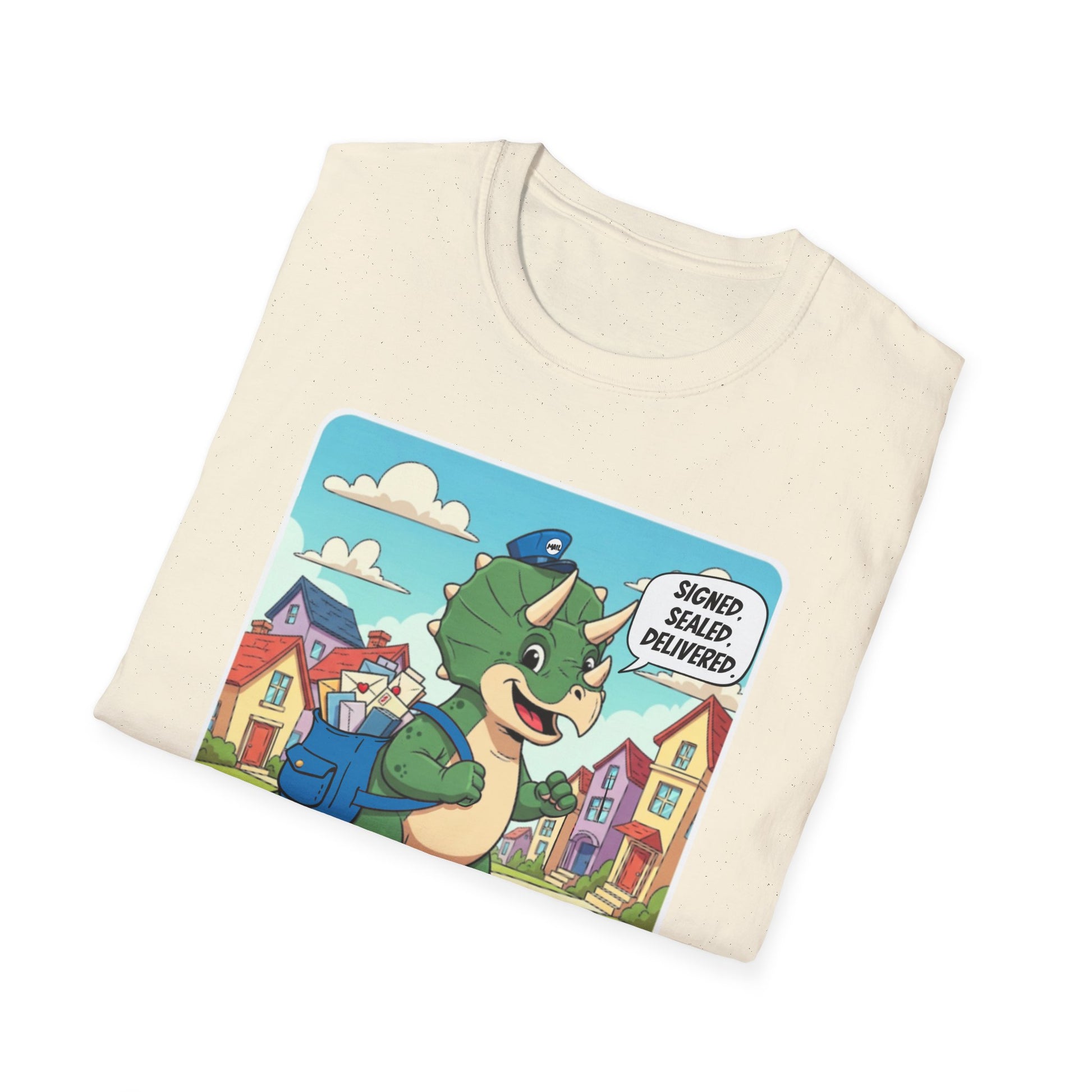 Whimsical Dinosaur Adventure T-Shirt for Kids, Fun Graphic Tee, Unisex Softstyle Shirt, Birthday Gift, Playful Design, Casual Wear