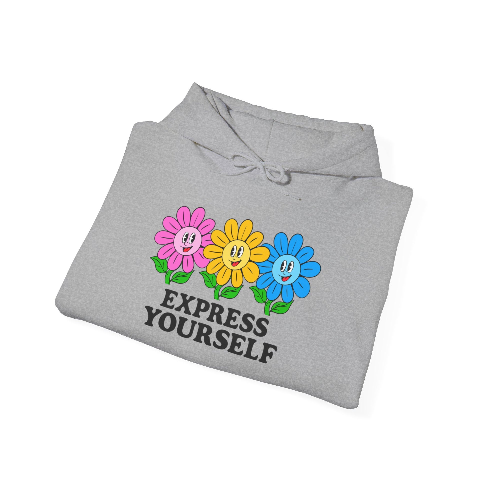 Colorful Flower Express Yourself Hooded Sweatshirt, Unisex Pullover, Postal Worker,  Cozy Sweatshirt, Gift for Friends, Everyday Wear, Flower Power Apparel