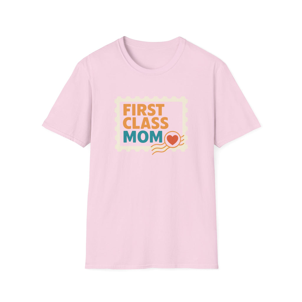 First Class Mom Unisex Softstyle T-Shirt - Perfect Gift for Mother's Day, Birthday, New Moms, Relaxed Casual Wear, Everyday Comfort