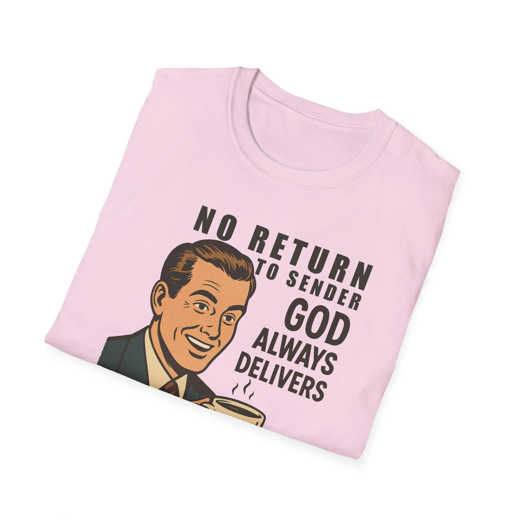 "No Return to Sender, God Always Delivers" - Unisex Softstyle Tee, Inspirational Gifts, Gifts For Postal Workers, Inspirational Gift Ideas