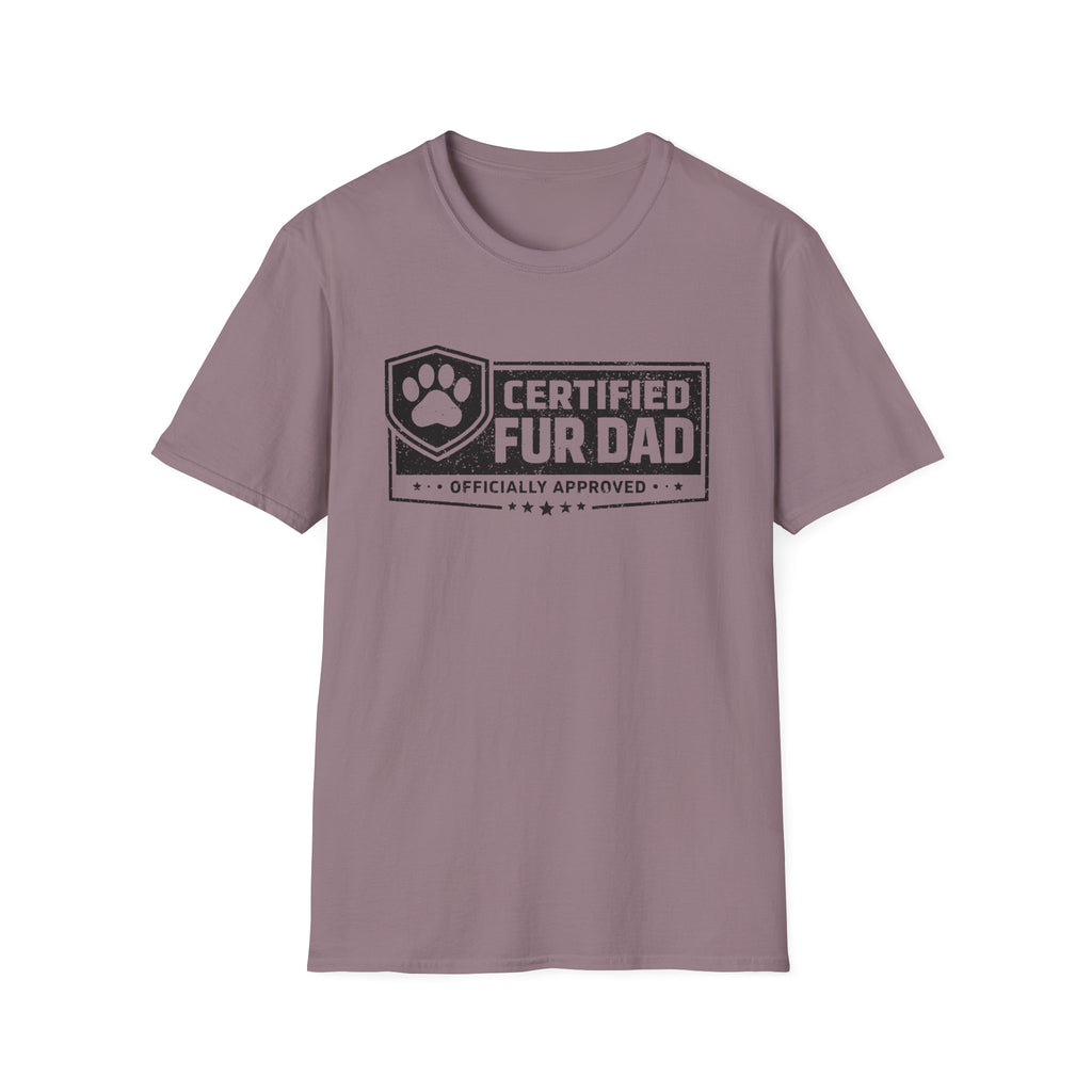 Certified Fur Dad T‑Shirt —Distressed Graphic Tee, Pet Lover Dad Gift, Dog Dads and Cat Dads Postal Workers inspired T-shirt