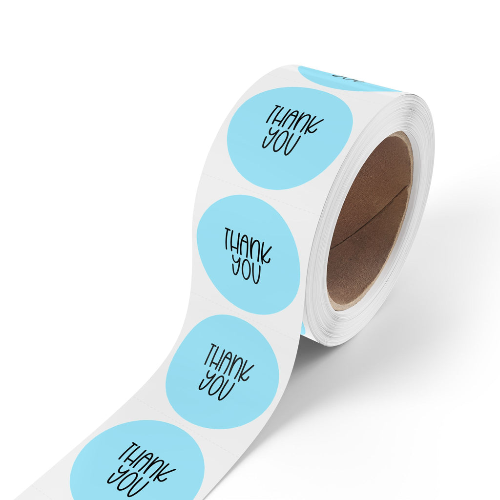 Thank You Sticker Rolls — Blue Sticker Roll for Packaging & Shipping Gifts