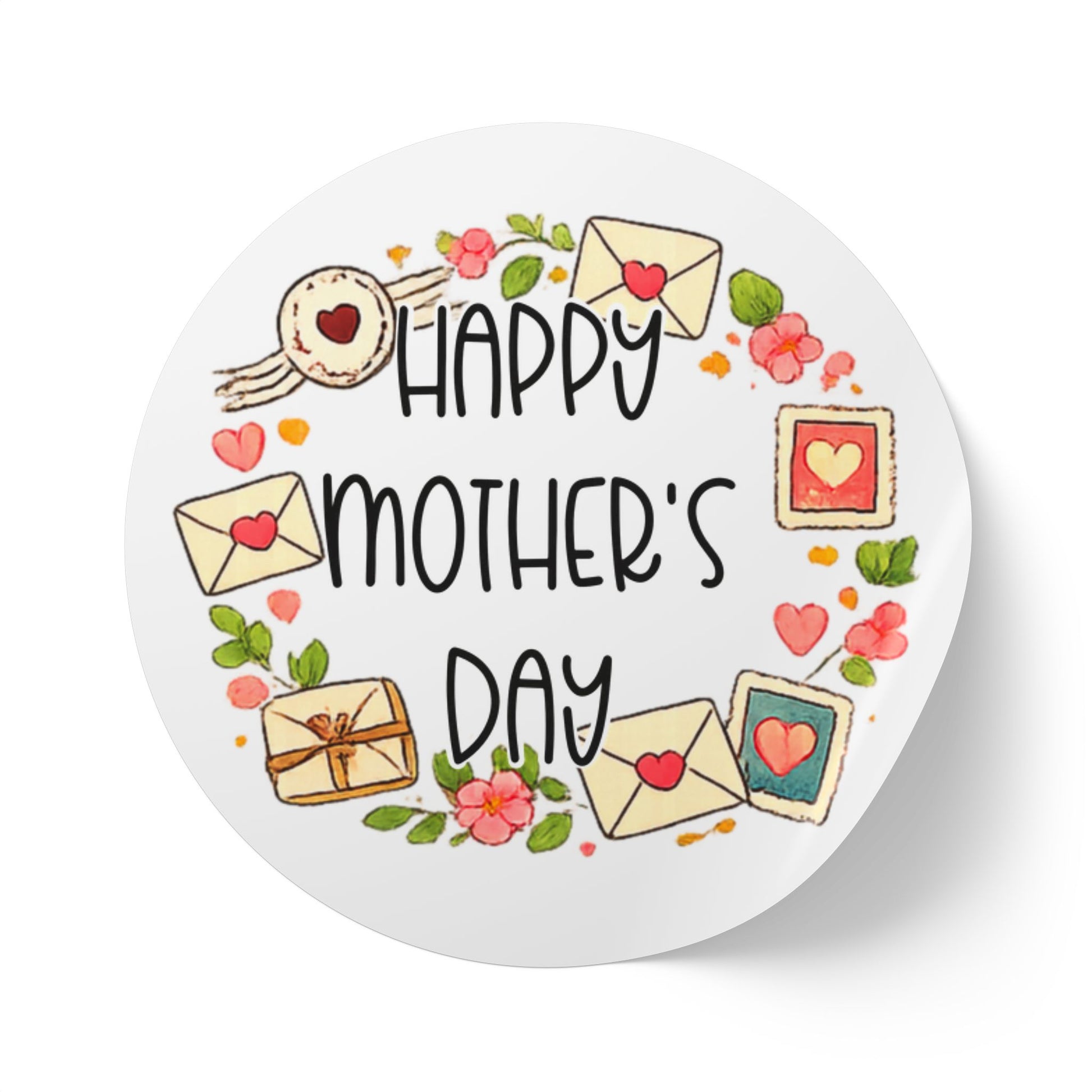Happy Mother's Day Round Sticker Roll — Happy Mother’s Day Envelope  Seal, Floral Mail Envelope Labels for Gifts & Cards