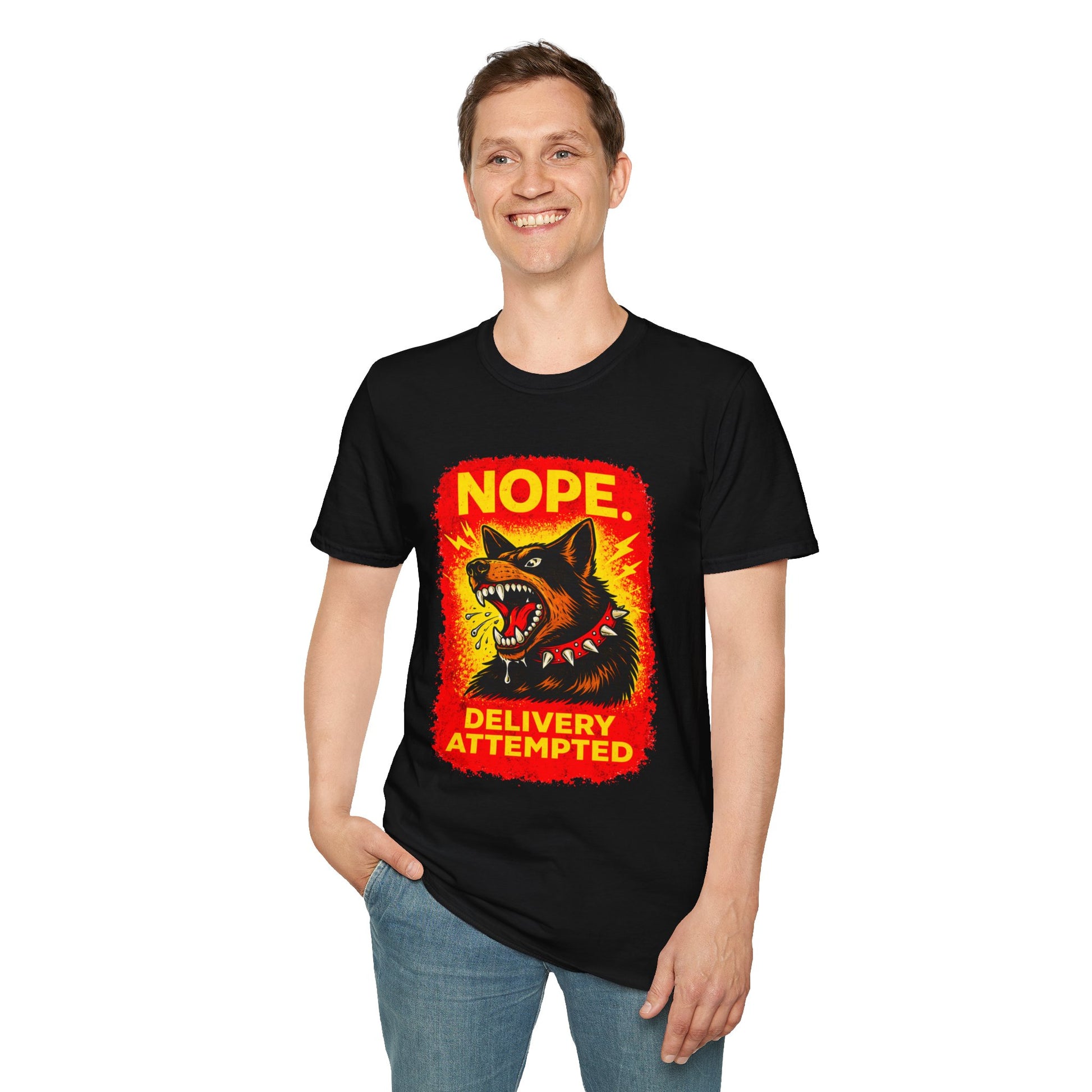 Nope Delivery Attempted T-Shirt — Funny Guard Dog Graphic Tee