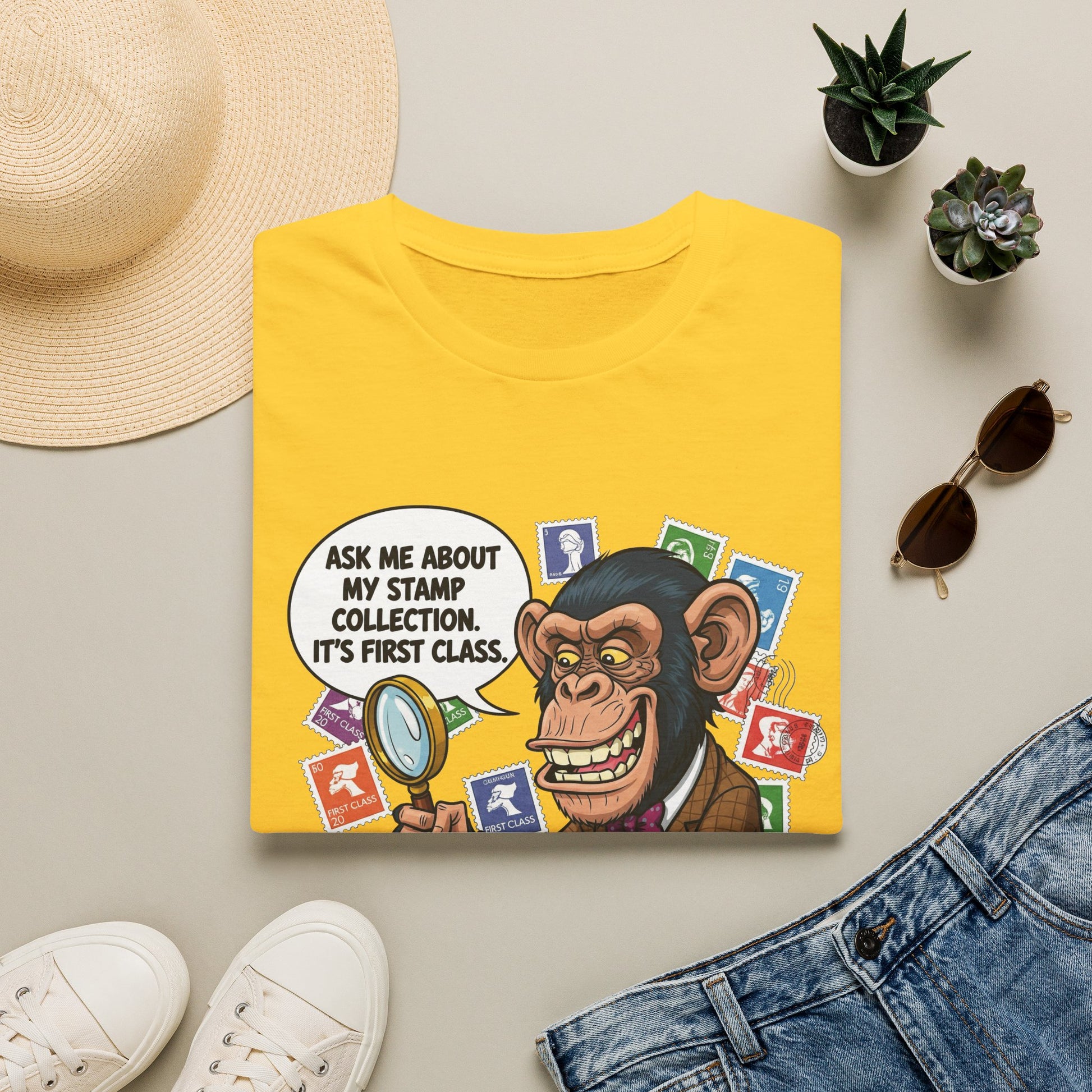 Funny Monkey T-Shirt, Ask Me About My Stamp Collection Tee, Gift for Stamp Collectors, Animal Lover Shirt, Humor Apparel