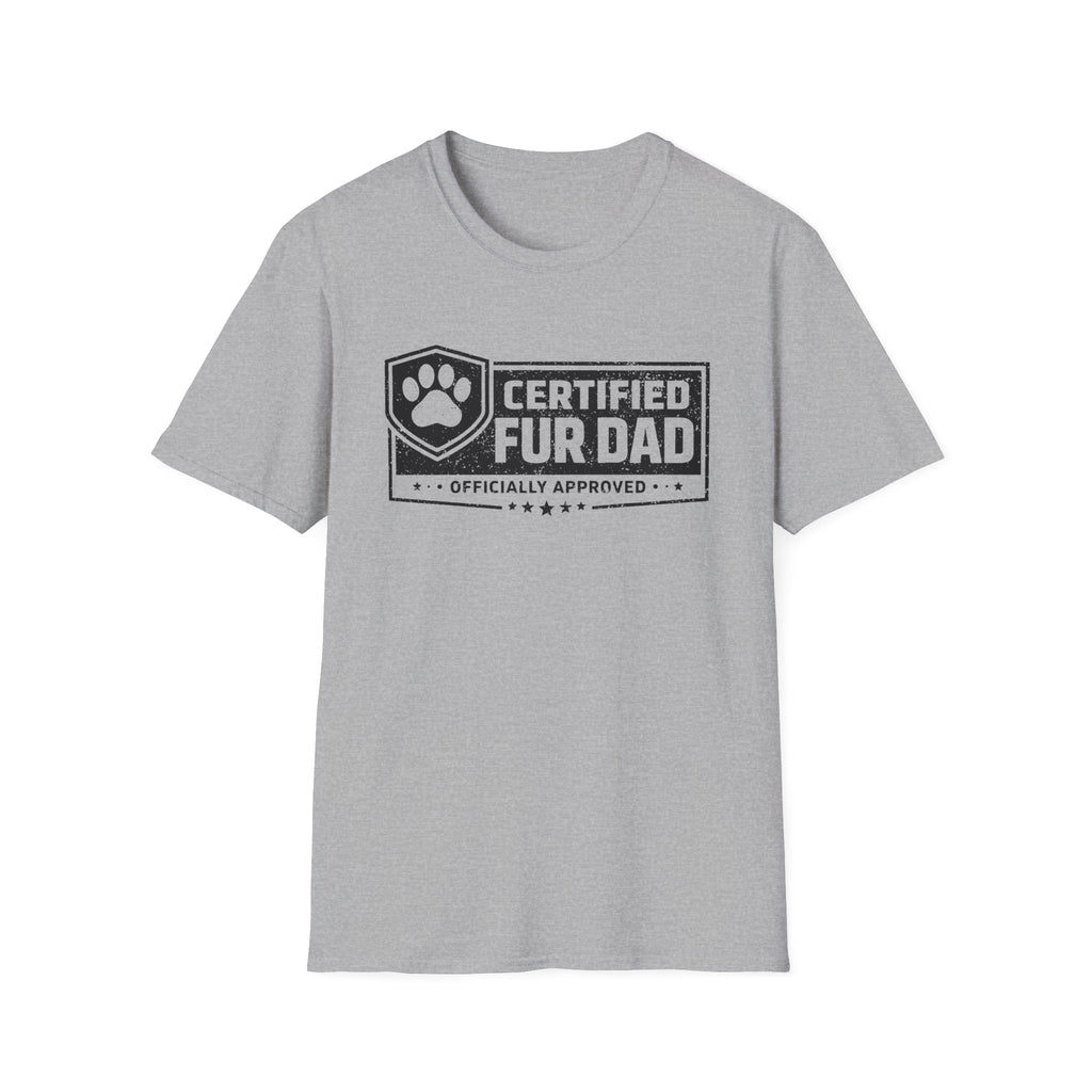 Certified Fur Dad T‑Shirt —Distressed Graphic Tee, Pet Lover Dad Gift, Dog Dads and Cat Dads Postal Workers inspired T-shirt