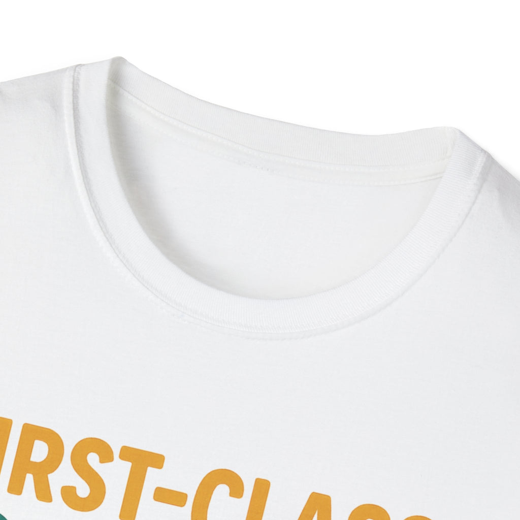 First-Class Grump Coffee T-Shirt, Funny Gift, Unisex Tee, Coffee Lover Shirt, Quirky Humor Apparel, Great for Birthdays and Holidays