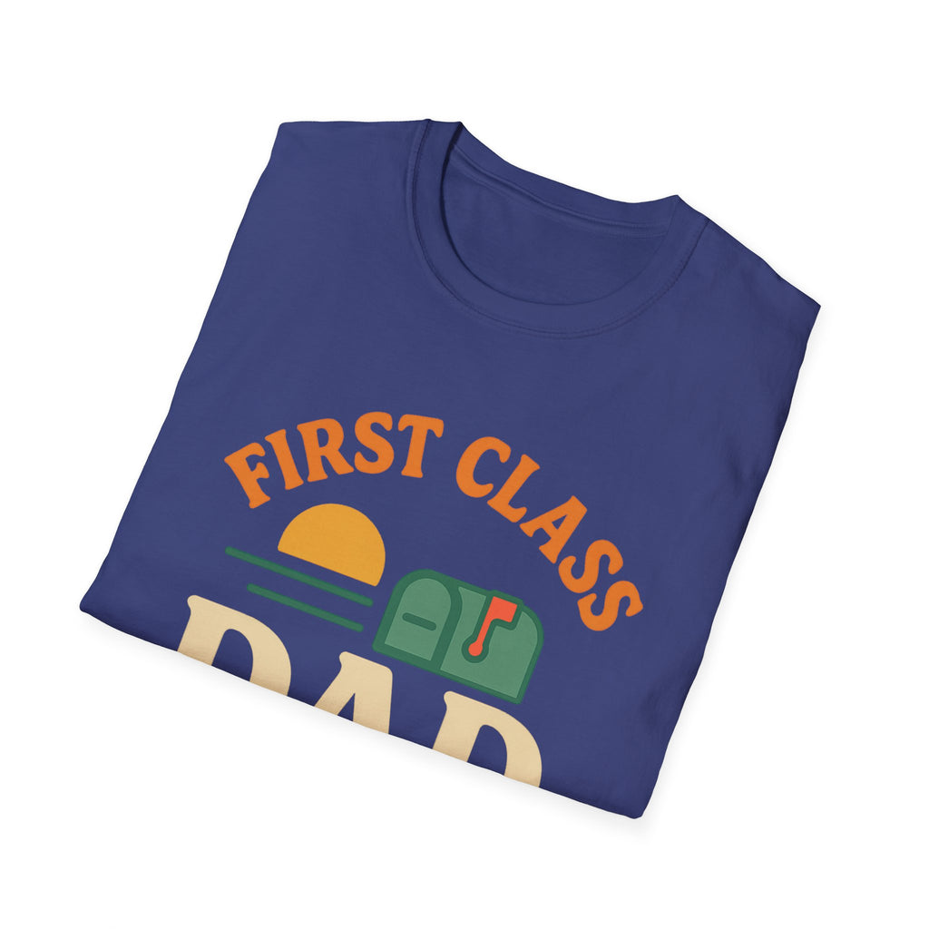 First Class Dad T-Shirt, Unisex Softstyle Tee for Fathers Day, Birthday Gift, Casual Wear, Dad Humor Shirt, Family Celebration