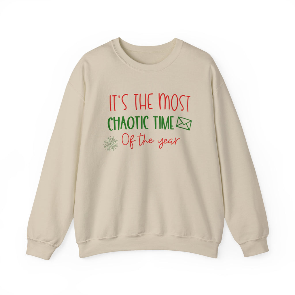 Unisex Holiday Postal Sweatshirt - 'It's the Most Chaotic Time of the Year', Holiday Gift, Christmas Sweater, Funny Sweatshirt, Casual Wear, [...]