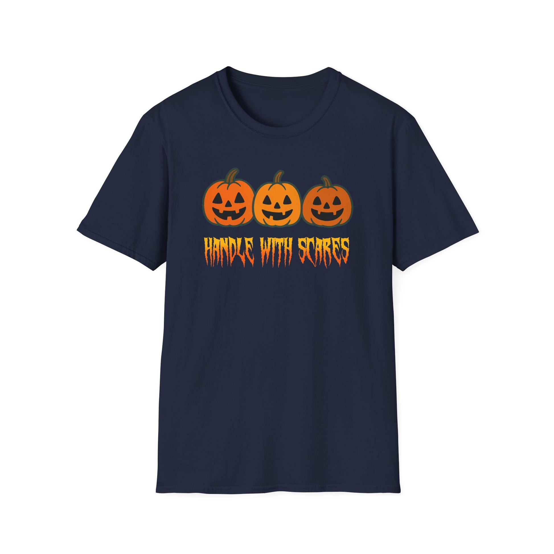 Halloween Graphic Tee, Unisex Softstyle T-Shirt, Handle With Scares Shirt, Festive Fall Apparel, Trick or Treat Gift, Spooky Season Top