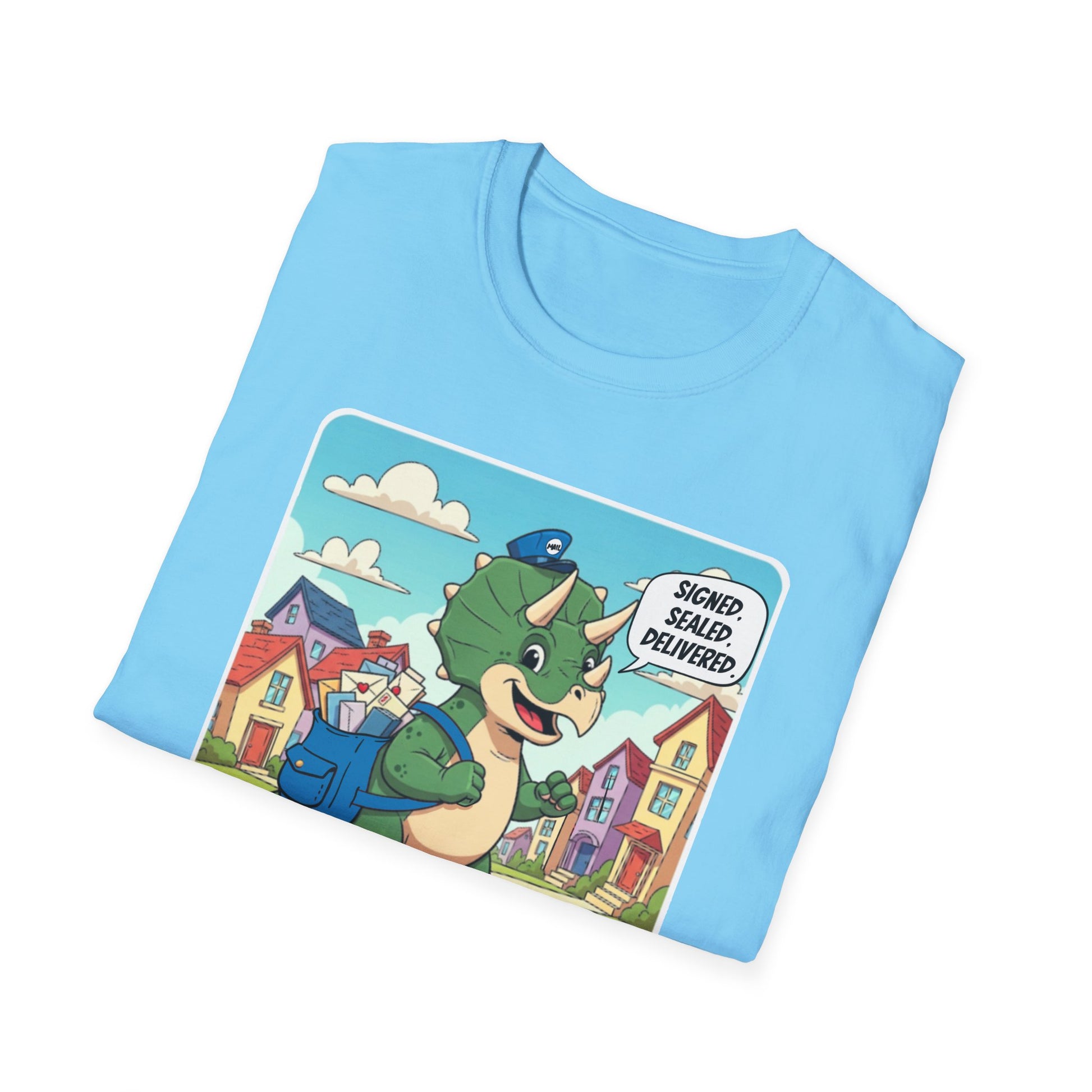 Whimsical Dinosaur Adventure T-Shirt for Kids, Fun Graphic Tee, Unisex Softstyle Shirt, Birthday Gift, Playful Design, Casual Wear