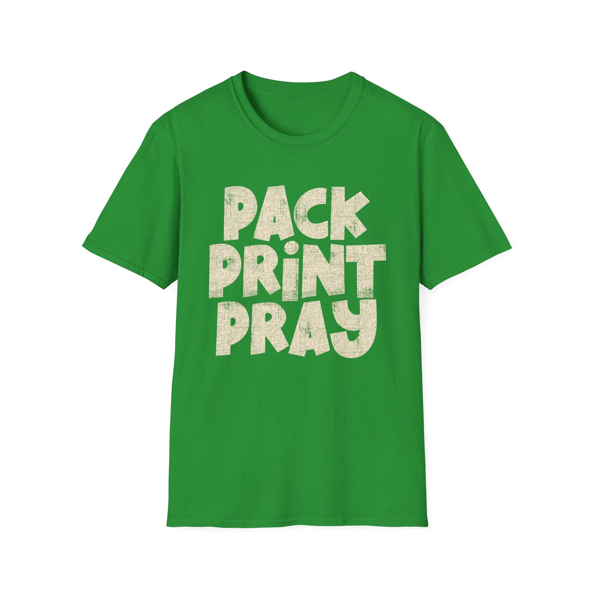 Pack Print Pray T-Shirt — Christian Graphic Tee for Church Volunteers & Printers