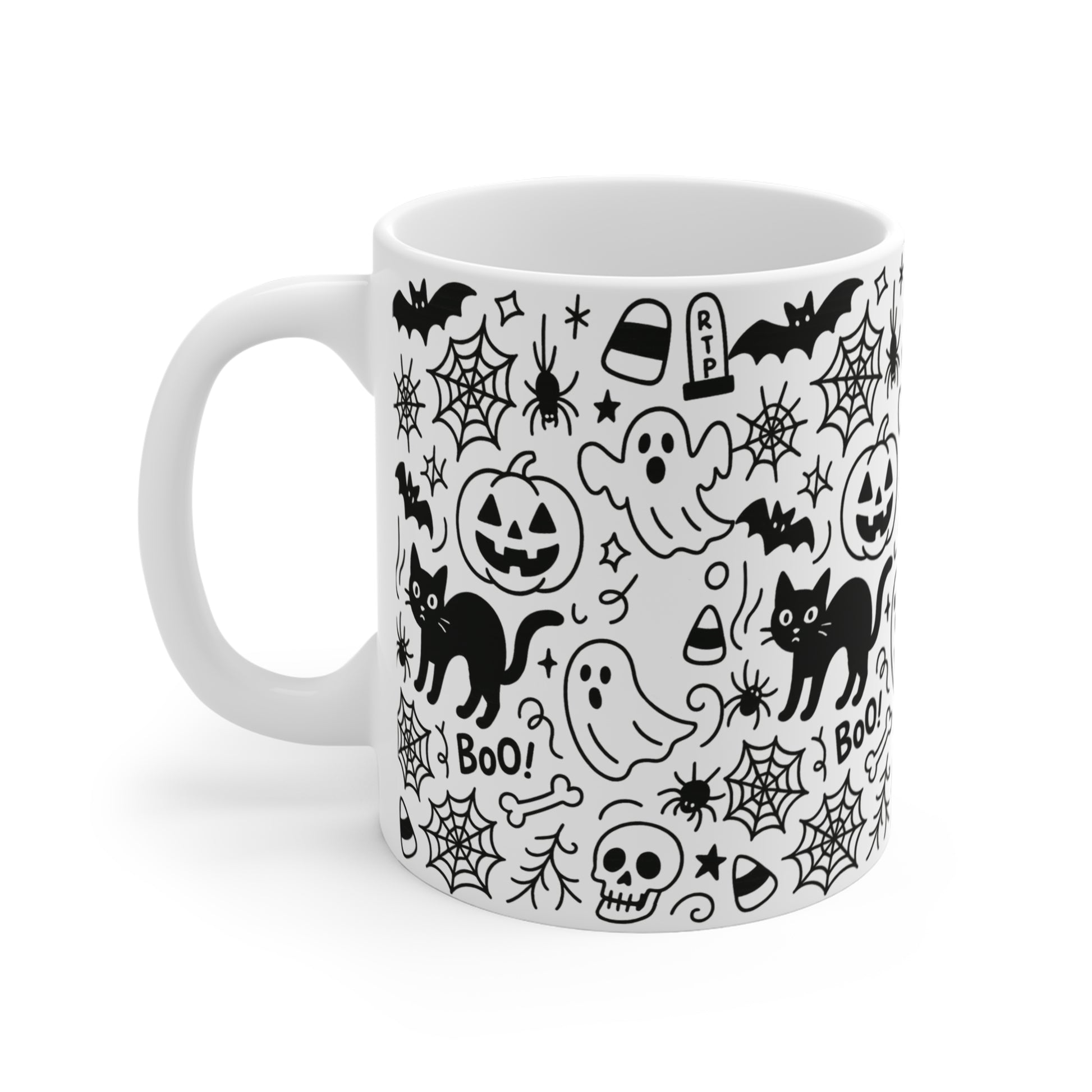 Halloween-Themed Mug, Spooky Cat and Ghost Design, Fun Gift for Fall, Cute Coffee Cup for Kids, Trick or Treat Celebration