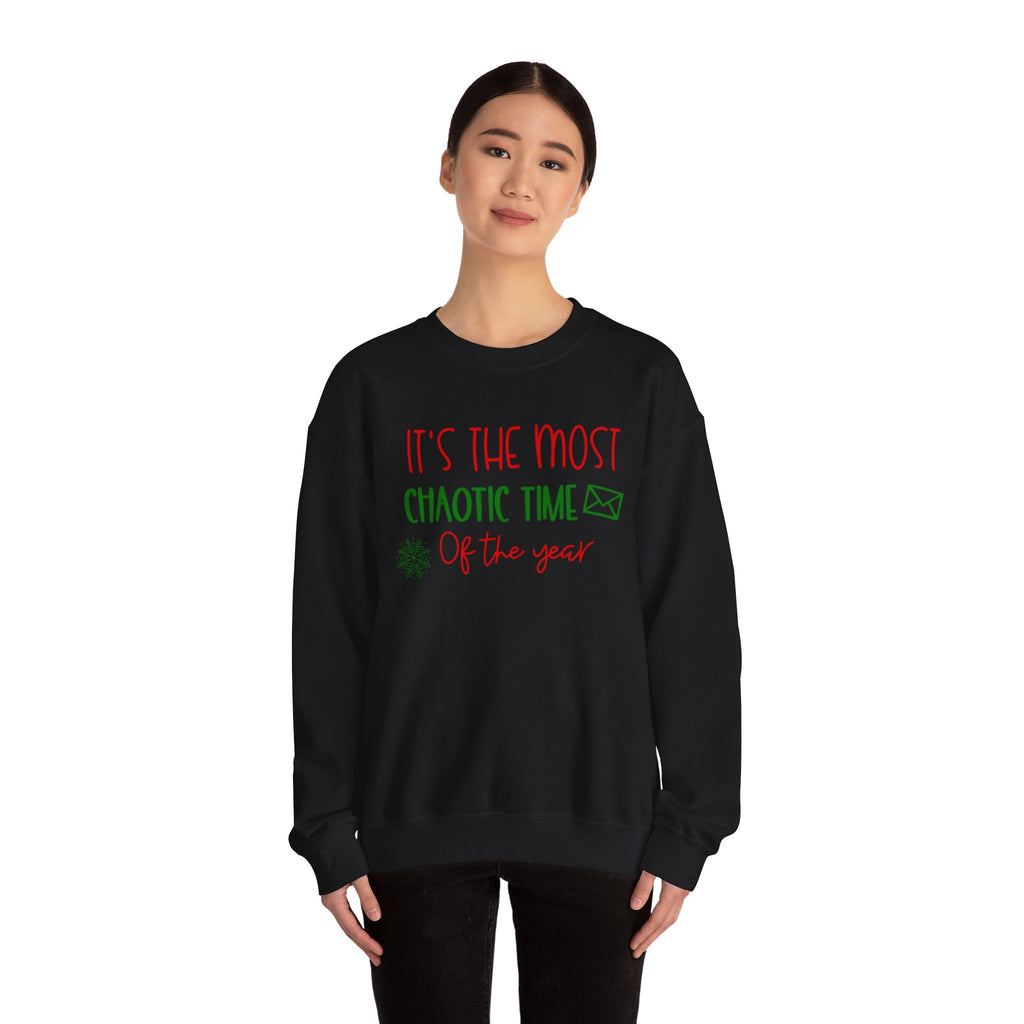 Unisex Holiday Postal Sweatshirt - 'It's the Most Chaotic Time of the Year', Holiday Gift, Christmas Sweater, Funny Sweatshirt, Casual Wear, [...]