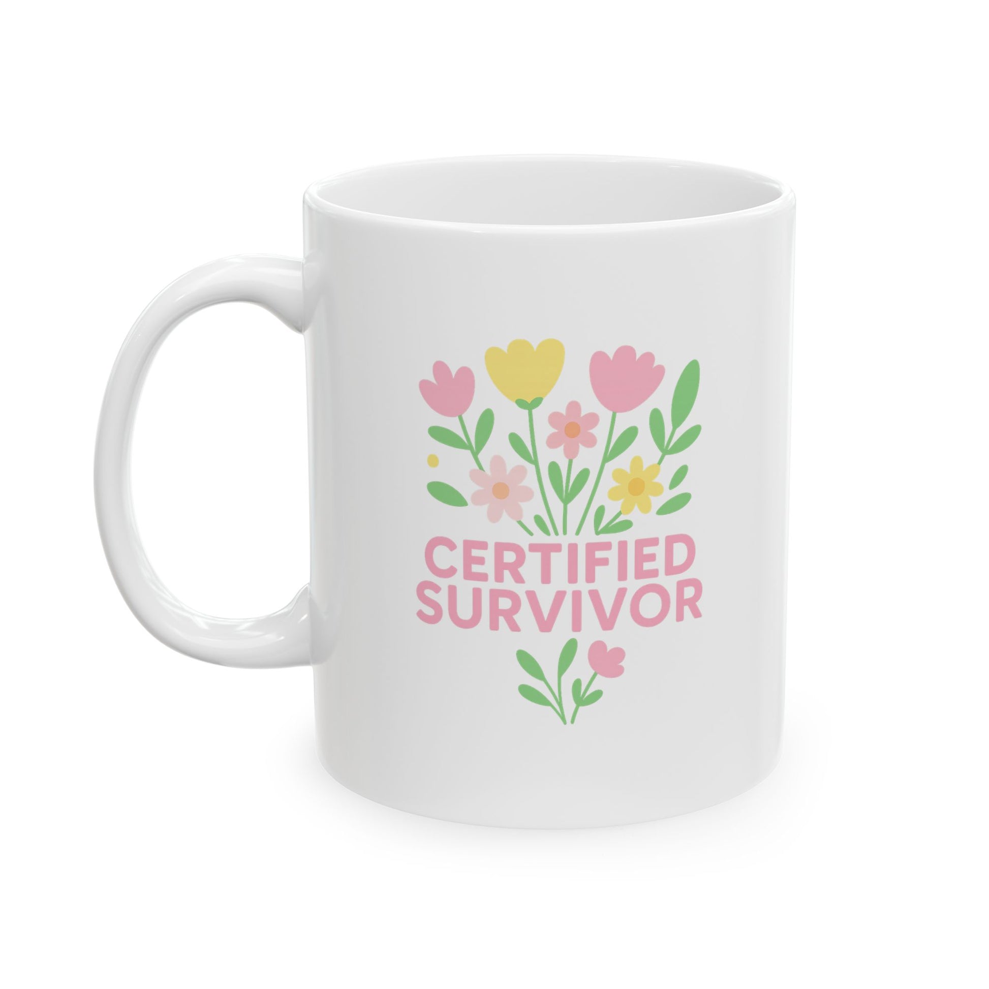 Certified Survivor, Vibrant Floral Ceramic Mug – Perfect Gift for Spring, Gardening Enthusiasts, Gifts For Postal Worker,  Mother's Day, or Daily Inspiration