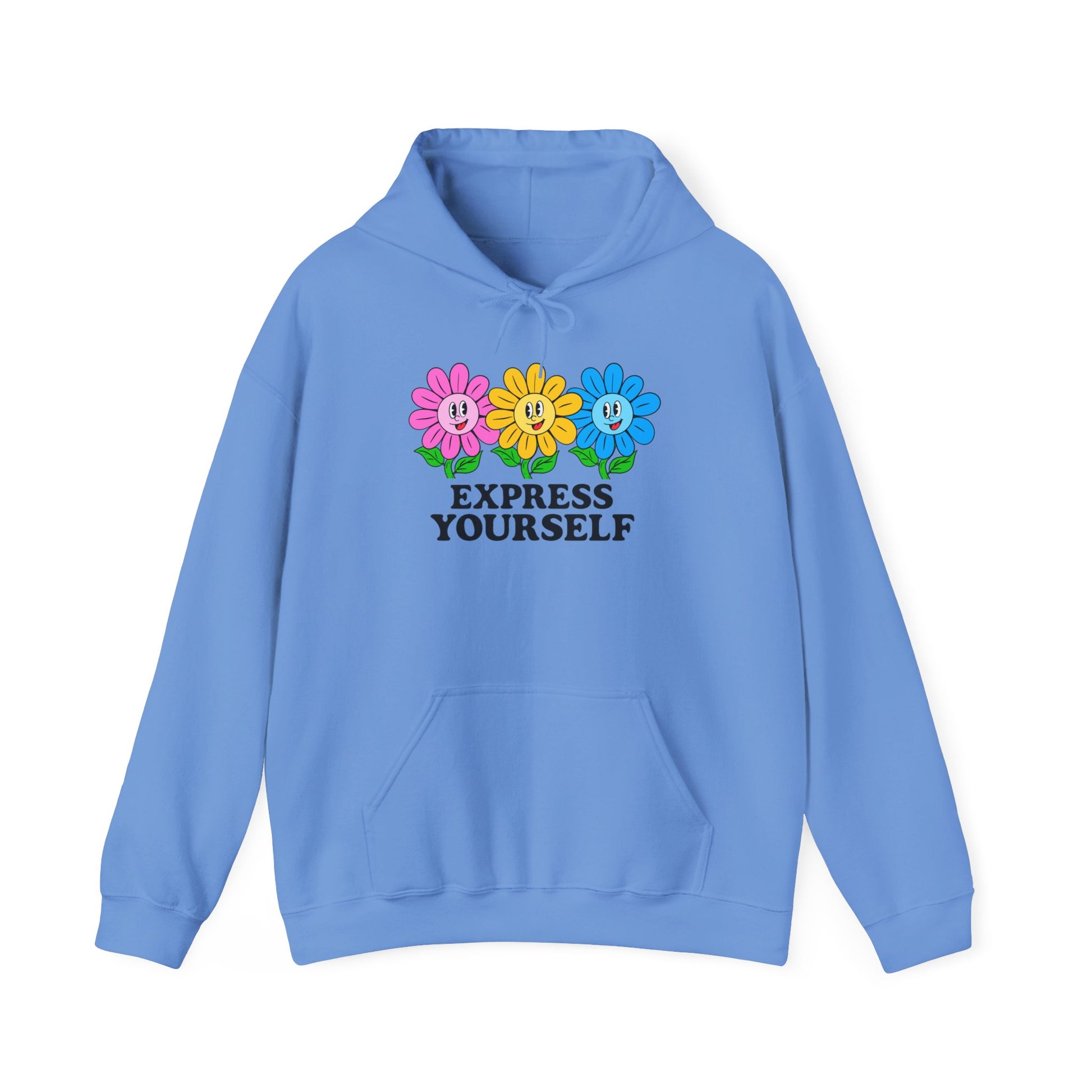 Colorful Flower Express Yourself Hooded Sweatshirt, Unisex Pullover, Postal Worker,  Cozy Sweatshirt, Gift for Friends, Everyday Wear, Flower Power Apparel