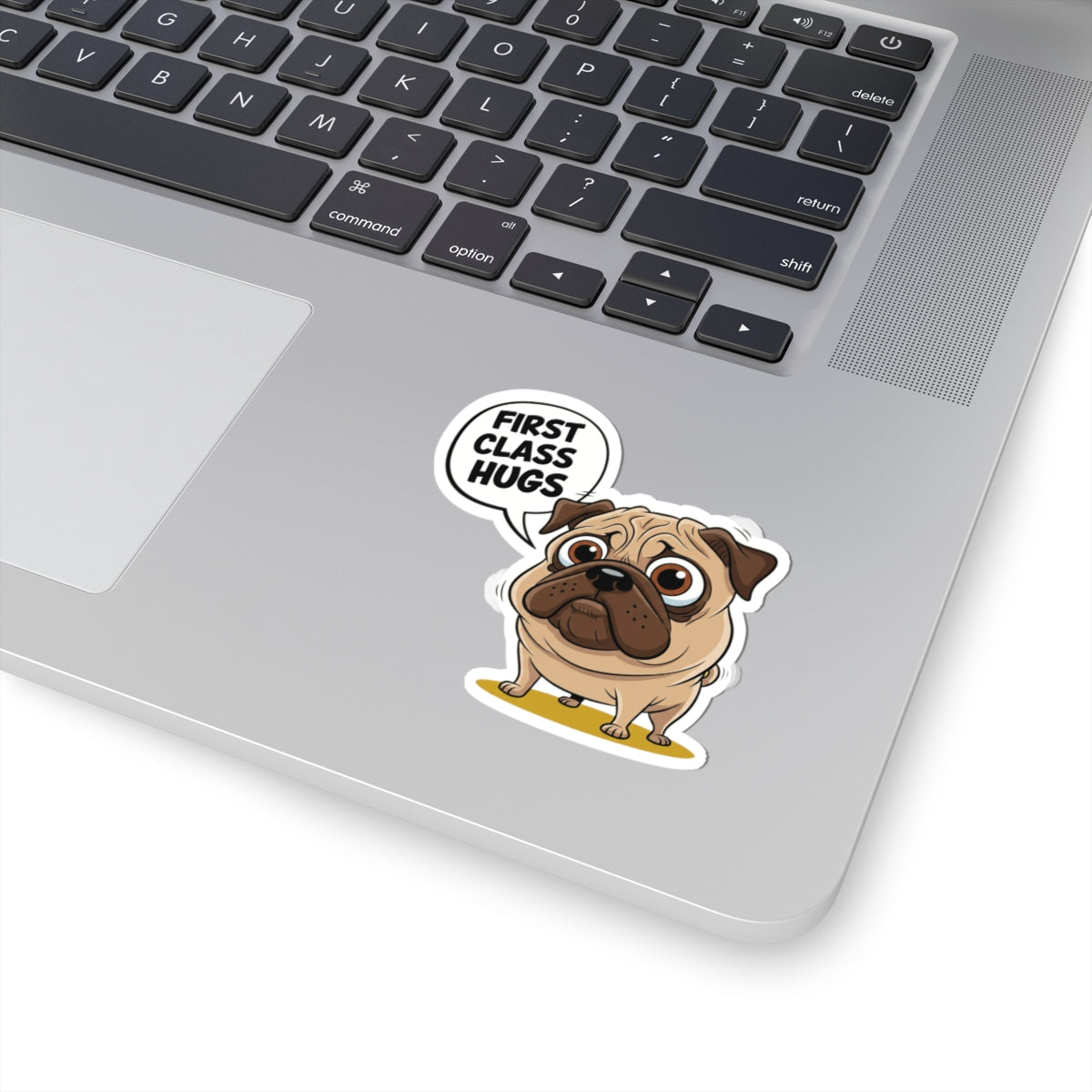 Cute Pug Kiss-Cut Stickers, First Class Hugs, Dog Lover Gift, Laptop Decal, Planner Stickers, Pet Theme Decor