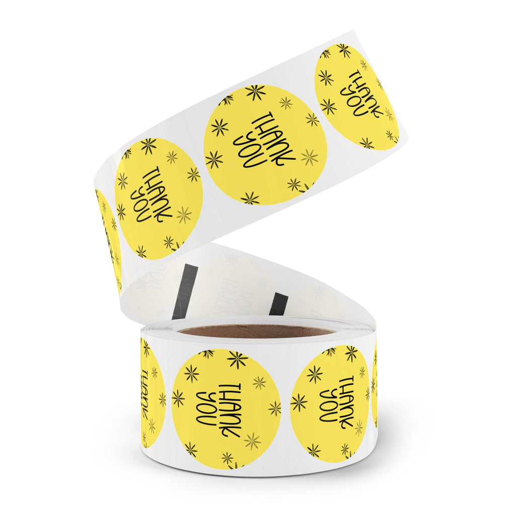 Thank You Round Sticker Roll — Yellow Floral Thank You Labels Envelope Seal, Packaging Stickers