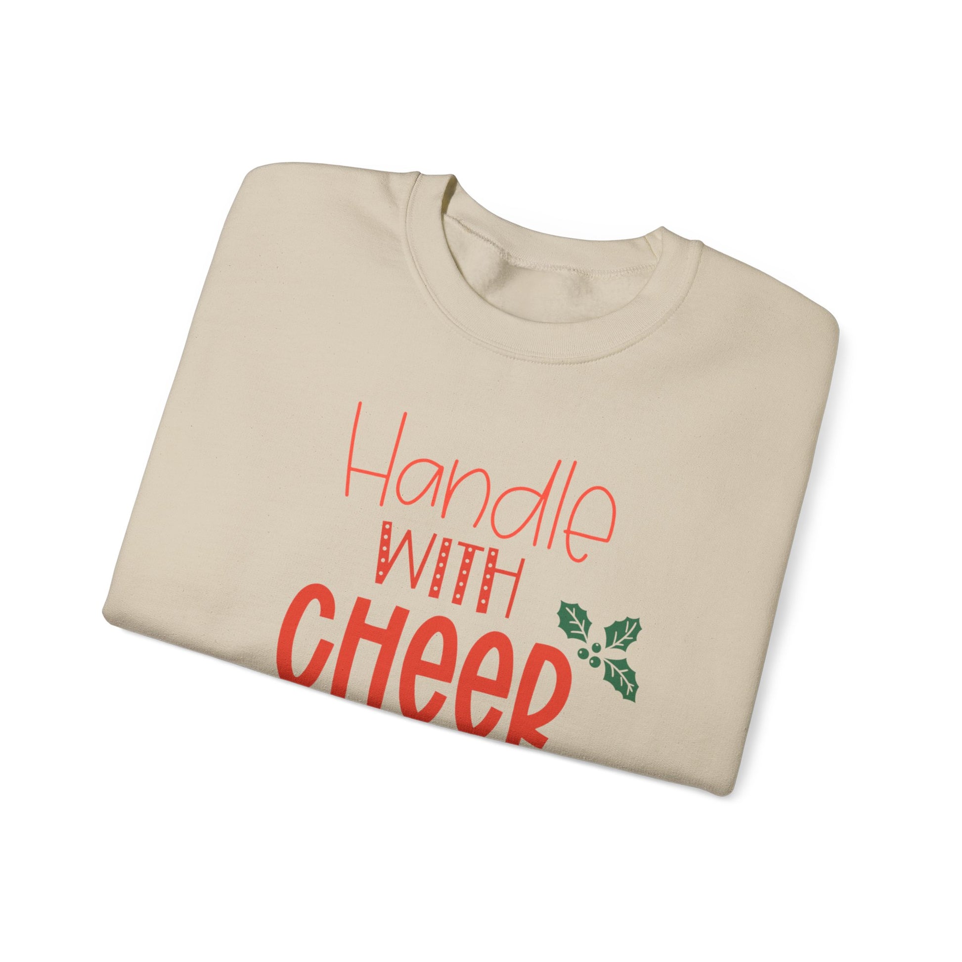 Handle With Cheer Design Christmas Crewneck Sweatshirt, Holiday Sweatshirts, Cute Holiday Postal Sweatshirts