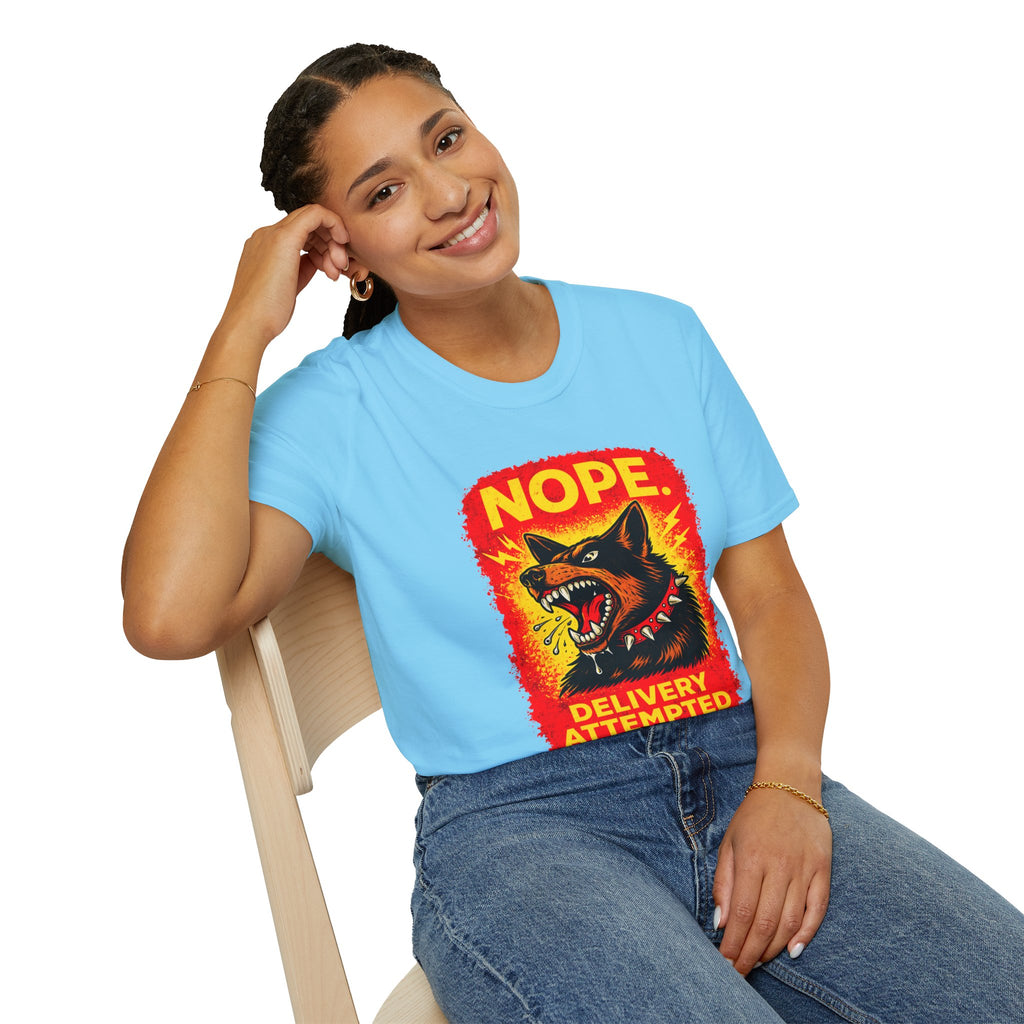 Nope Delivery Attempted T-Shirt — Funny Guard Dog Graphic Tee