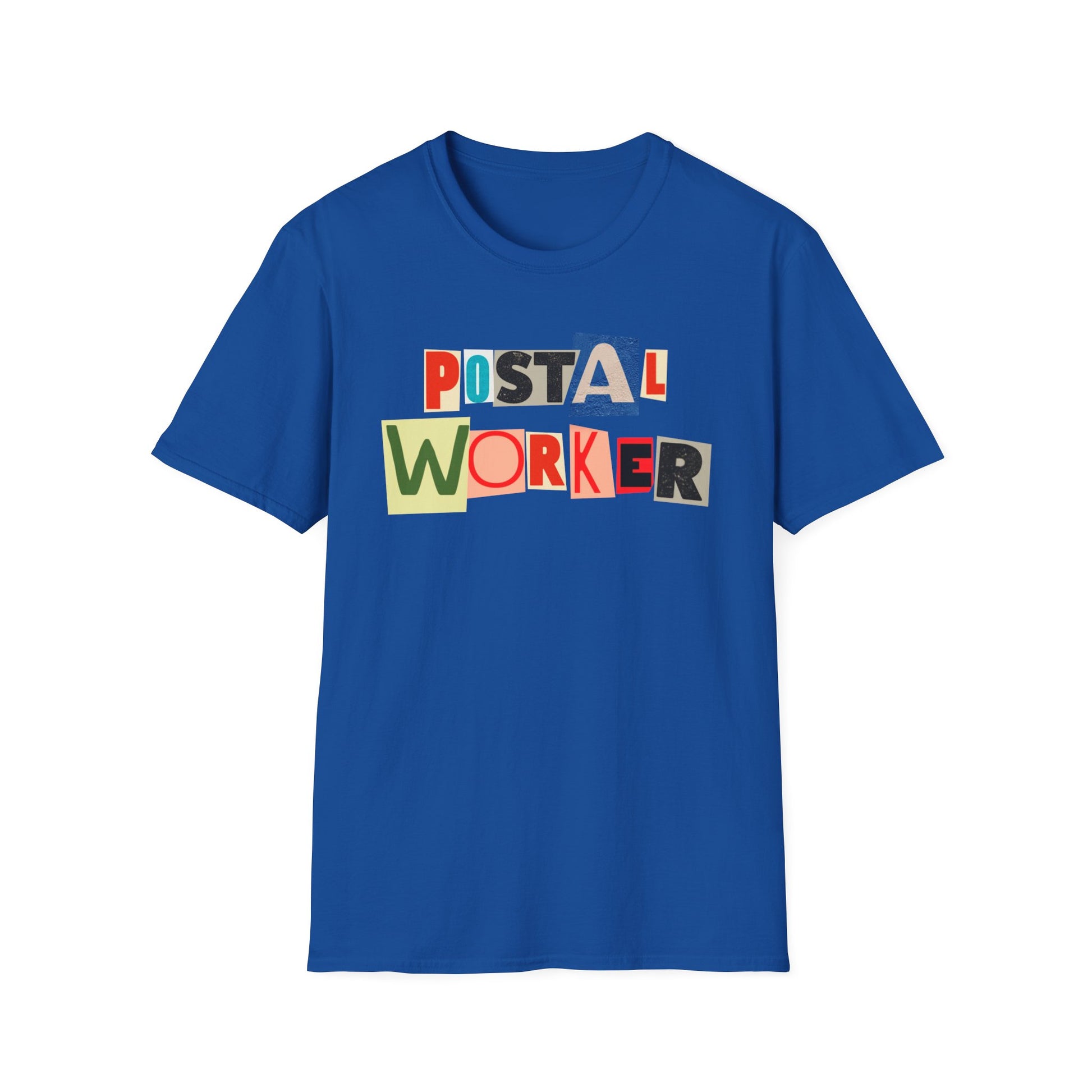 Postal Worker Graphic T-Shirt — Colorful ransom note style graphic tees for postal workers