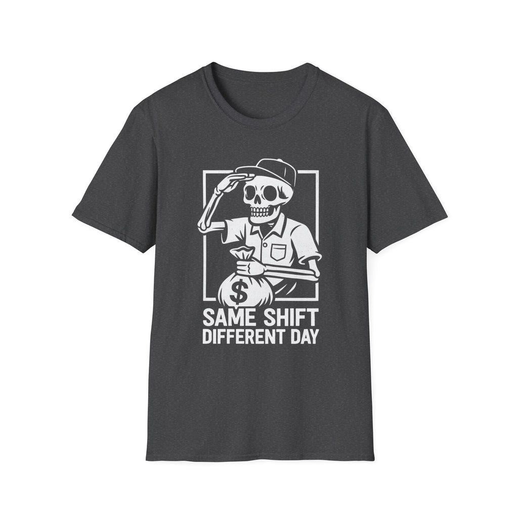 Skeleton Work T-Shirt, Same Shift Different Day Tee, Unisex Graphic Shirt, Funny Work Apparel, Halloween Costume Top, Office Humor Tee