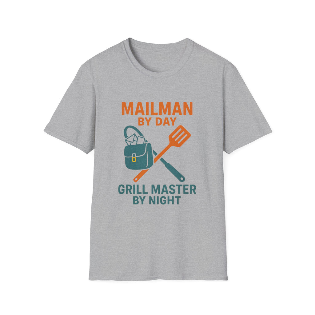 Mailman by Day, Grill Master by Night Unisex Softstyle T-Shirt, Gift for Dad, BBQ T-Shirt, Father's Day Gift, Funny Shirt