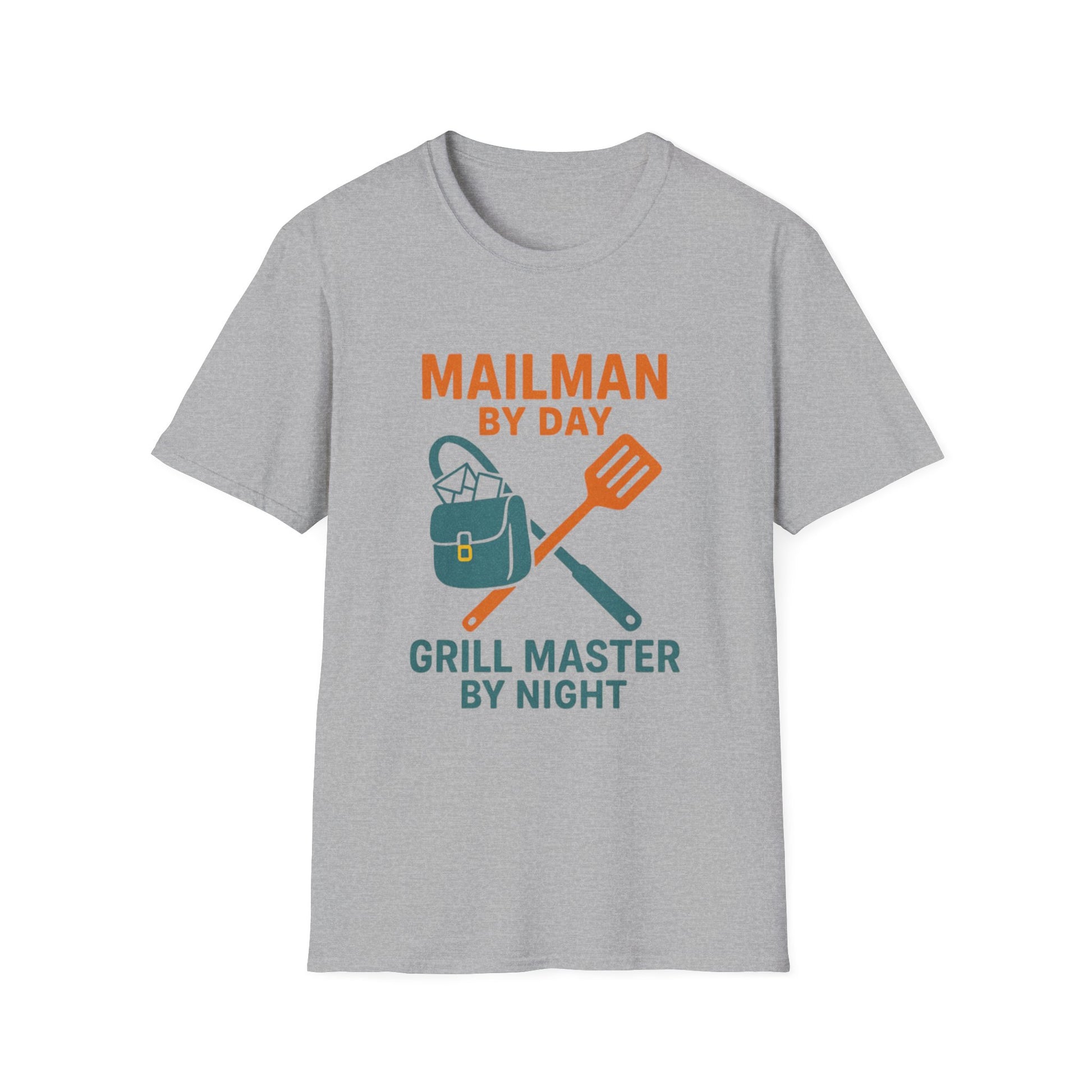 Mailman by Day, Grill Master by Night Unisex Softstyle T-Shirt, Gift for Dad, BBQ T-Shirt, Father's Day Gift, Funny Shirt