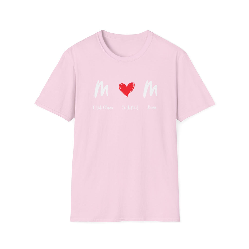 Mom Heart Graphic T-Shirt — First Class, Confident, Fierce Mom Shirt