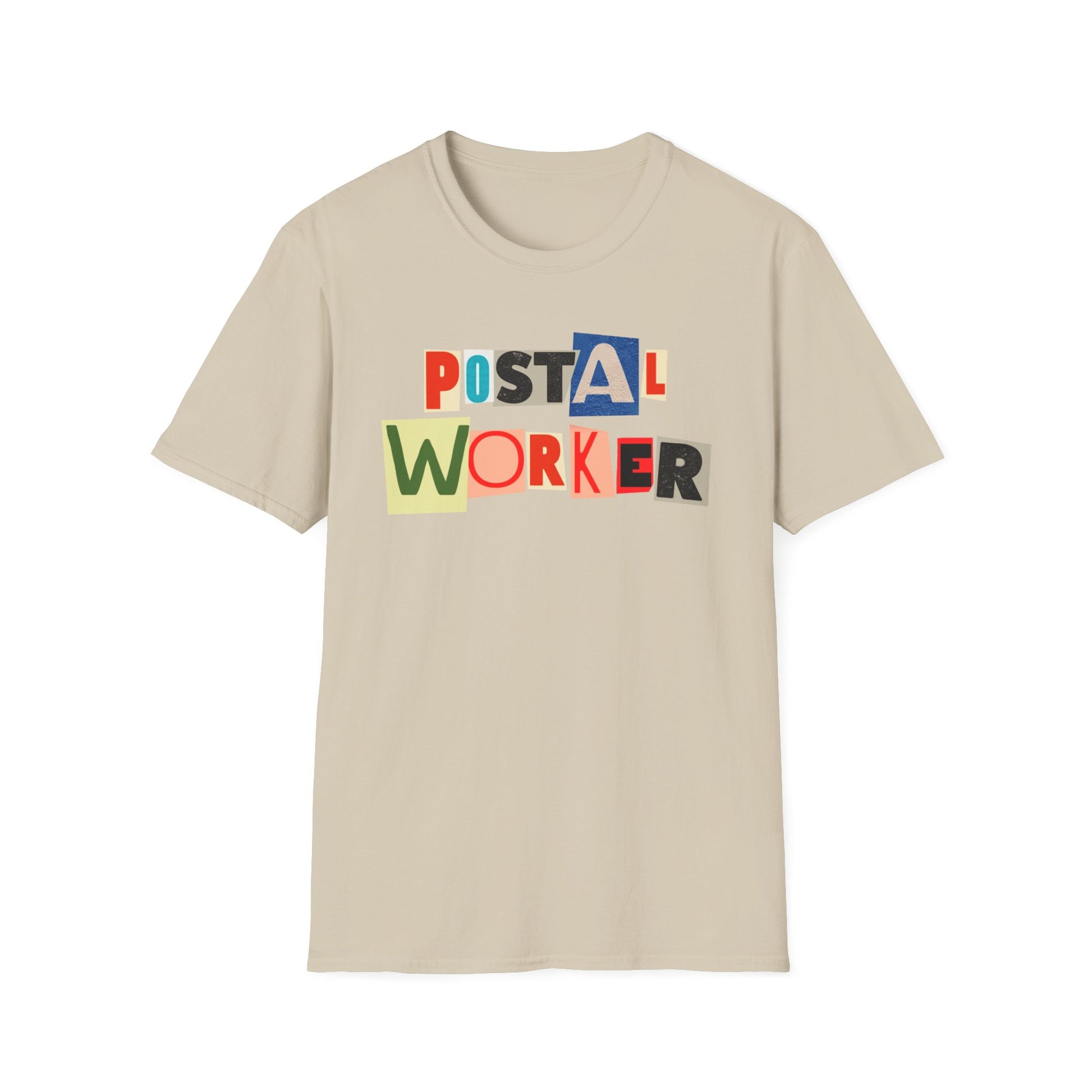 Postal Worker Graphic T-Shirt — Colorful ransom note style graphic tees for postal workers