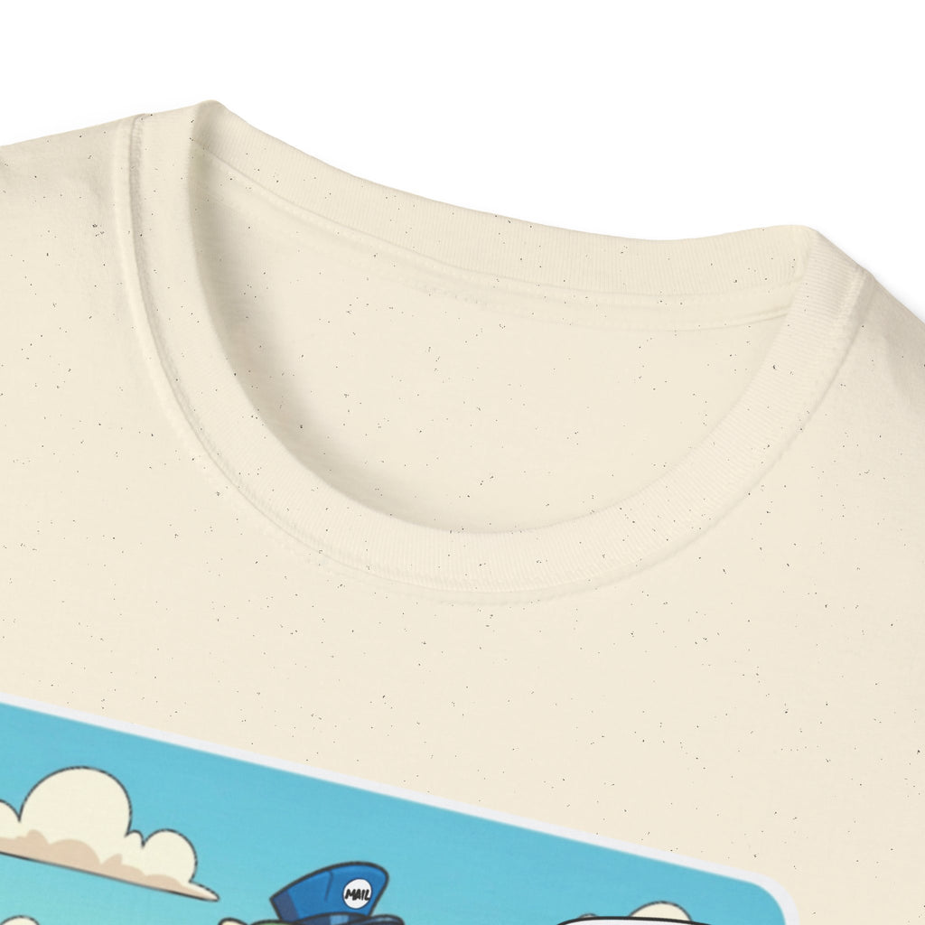 Whimsical Dinosaur Adventure T-Shirt for Kids, Fun Graphic Tee, Unisex Softstyle Shirt, Birthday Gift, Playful Design, Casual Wear