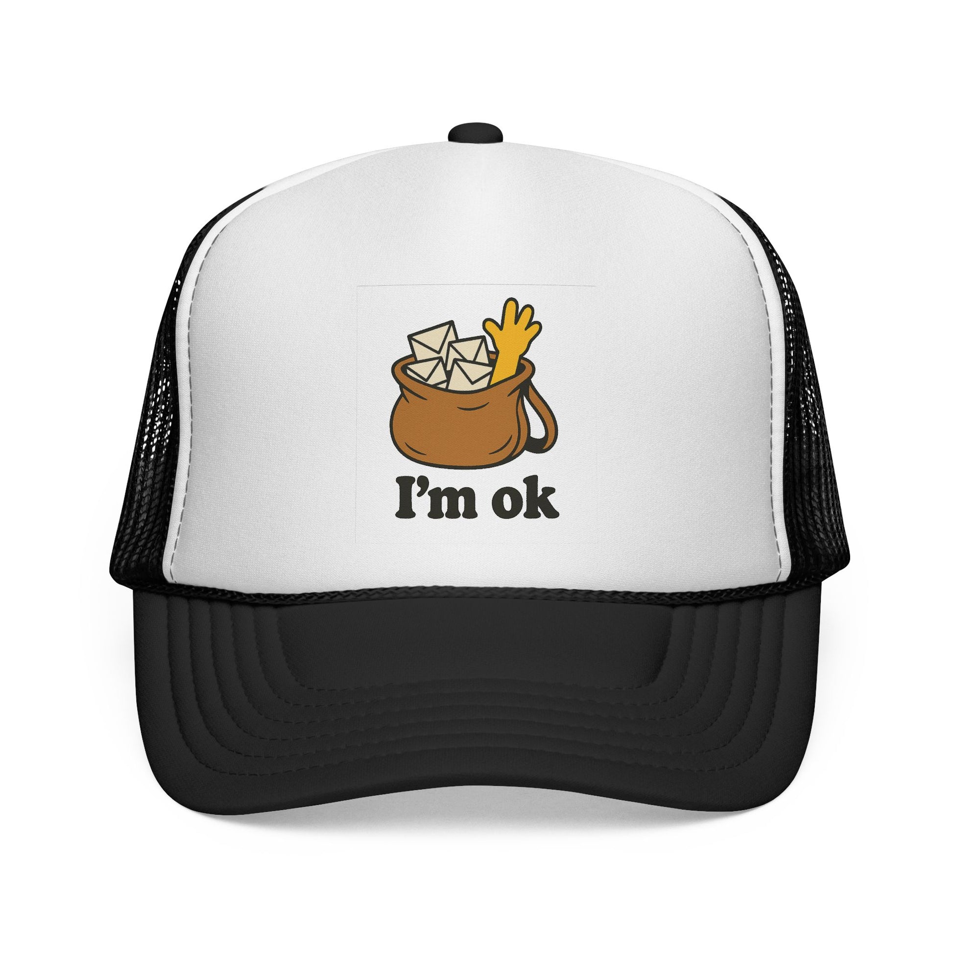 Fun Cartoon Trucker Cap, I'm OK Hat, Quirky Gift for Friends, Adjustable Mesh Hat, Casual Summer Accessory