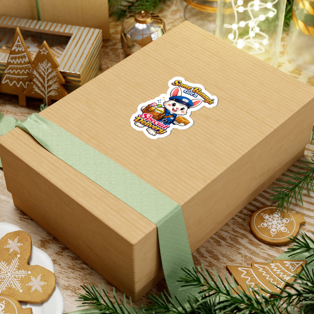 Some Bunny's Got a Special Delivery Sticker — Cute Bunny Mail Carrier Kiss-Cut Sticker