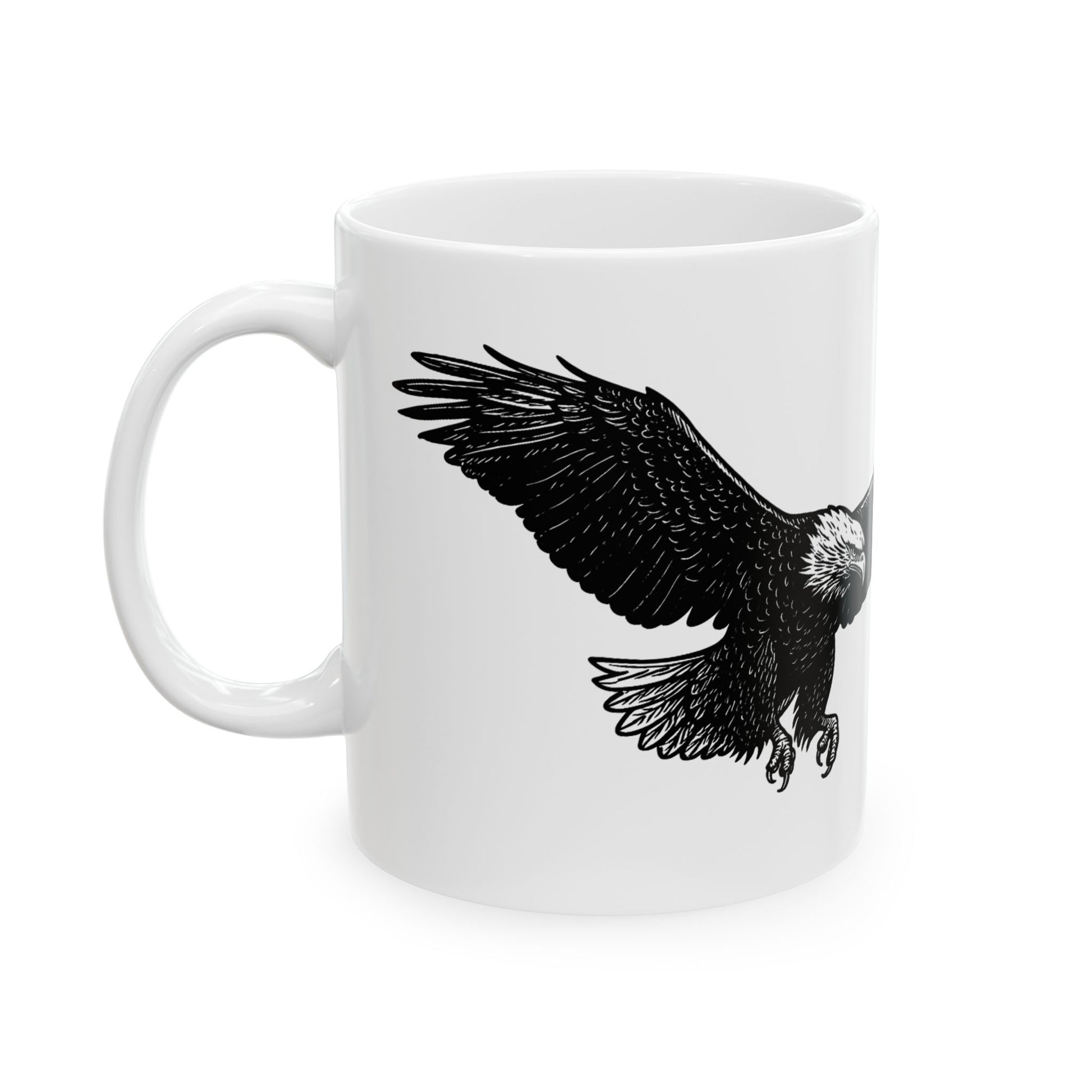 Eagle Flight Ceramic Mug – Vintage Black Soaring Eagle Coffee Cup (11oz, 15oz)