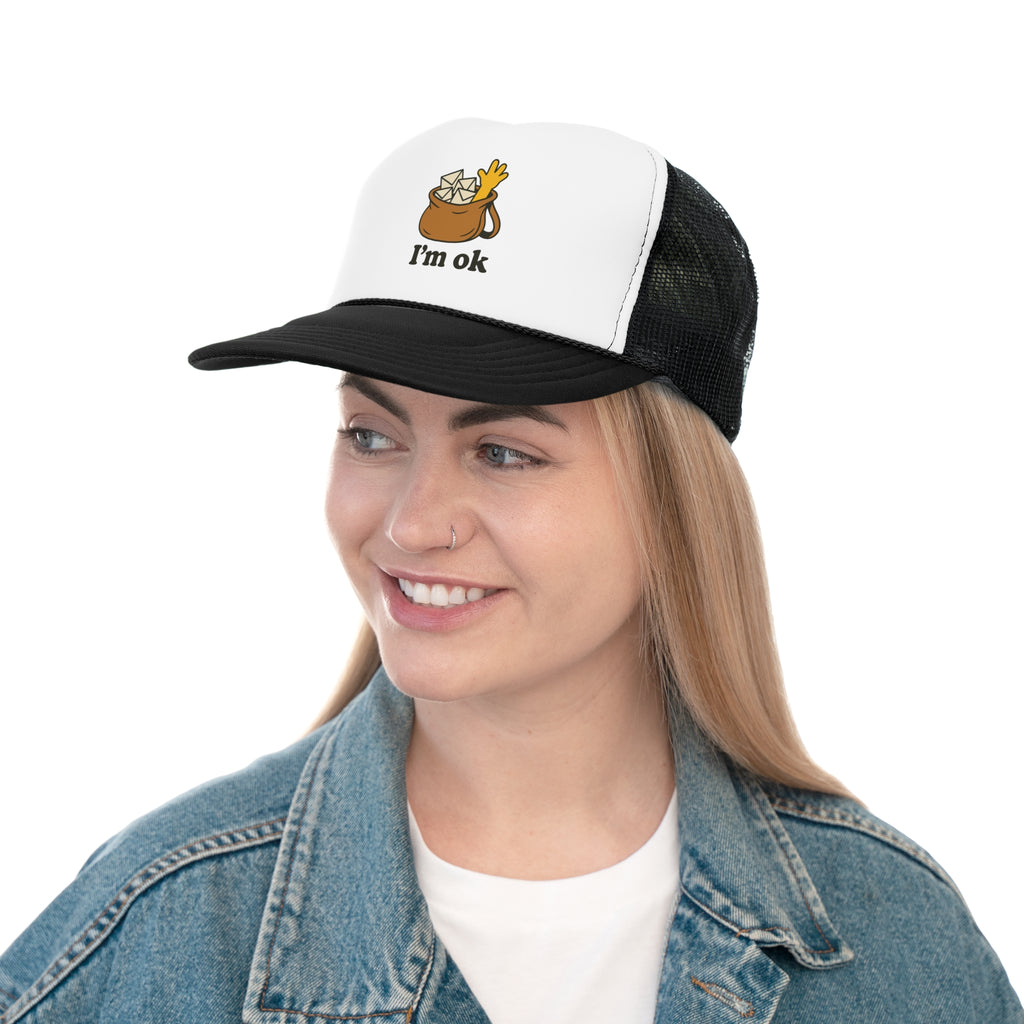 Fun Cartoon Trucker Cap, I'm OK Hat, Quirky Gift for Friends, Adjustable Mesh Hat, Casual Summer Accessory