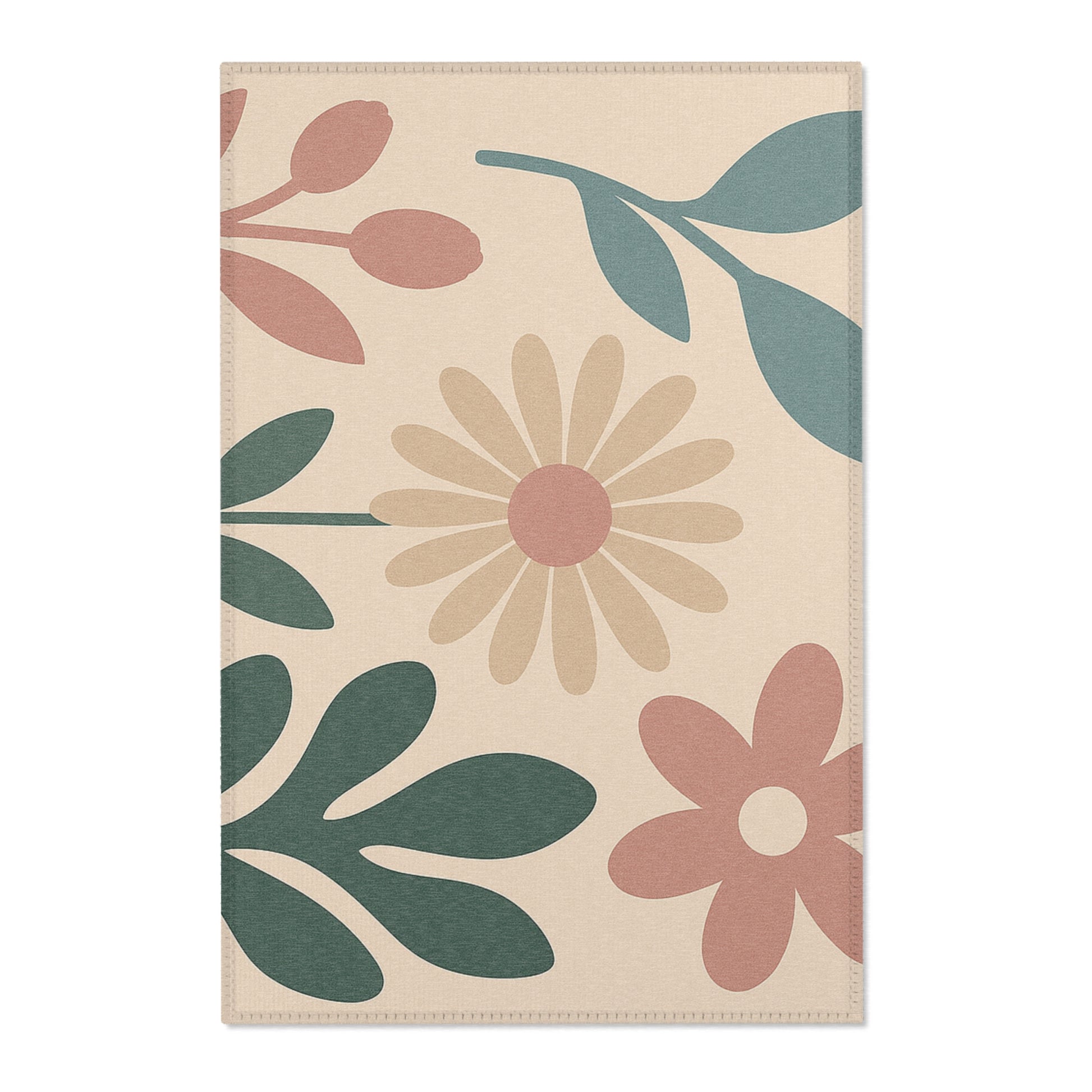 Boho Floral Area Rug for Cozy Living Spaces, Modern Home Decor, Indoor Comfort, Housewarming Gift, Spring DIY Accent