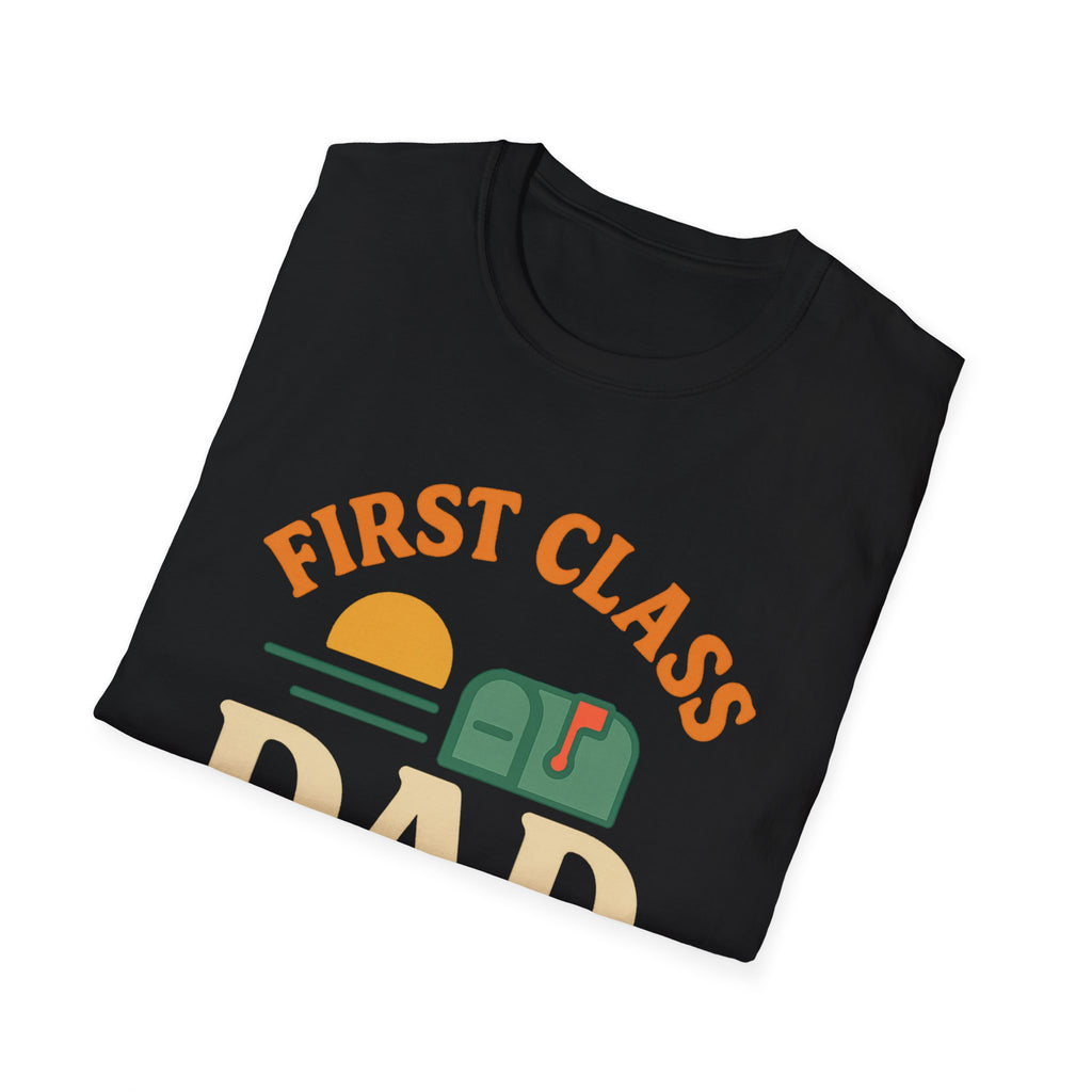 First Class Dad T-Shirt, Unisex Softstyle Tee for Fathers Day, Birthday Gift, Casual Wear, Dad Humor Shirt, Family Celebration