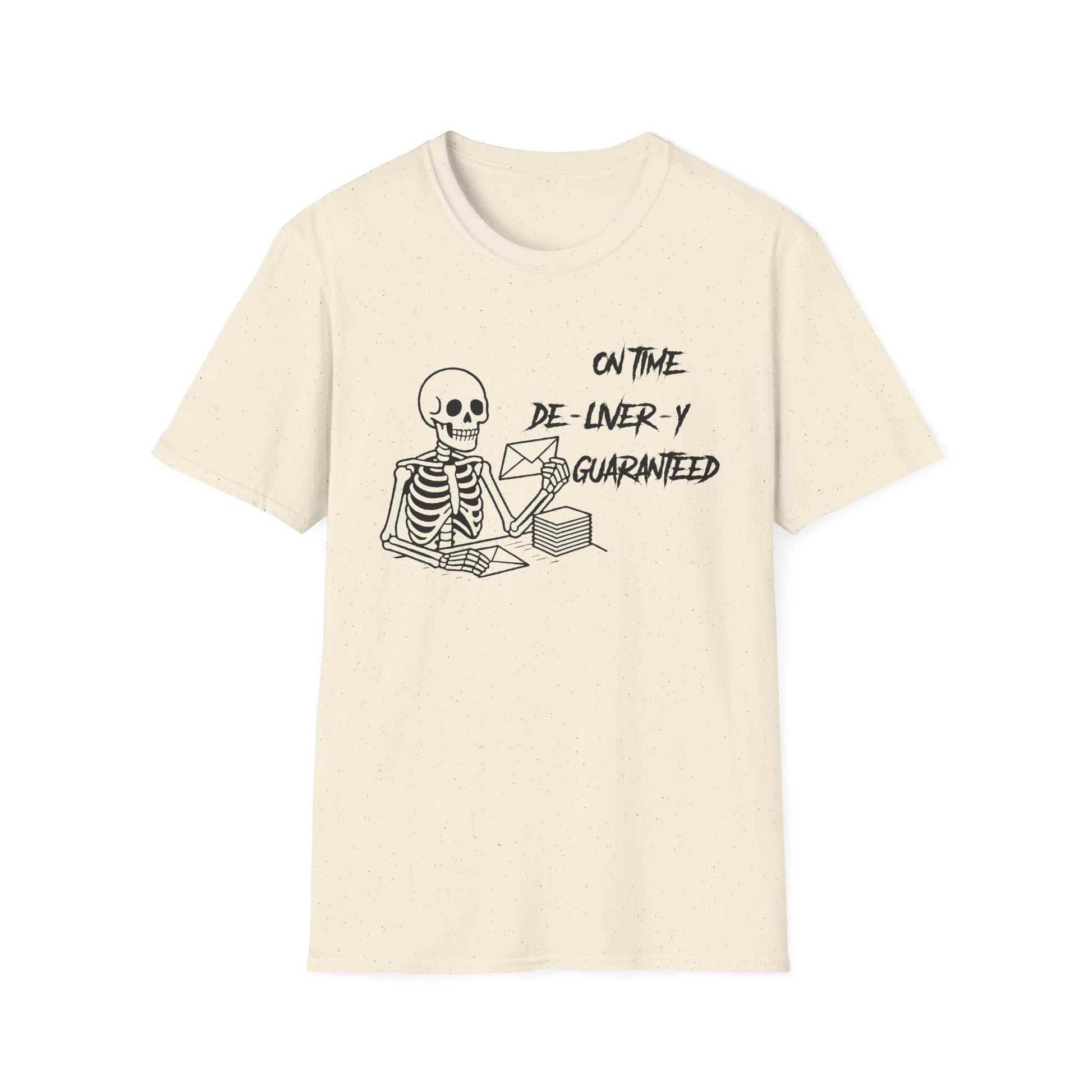 Skeleton On Time Delivery Tee, Funny Graphic Shirt, Halloween Costume Top, Gift for Delivery Drivers, Unisex T-Shirt