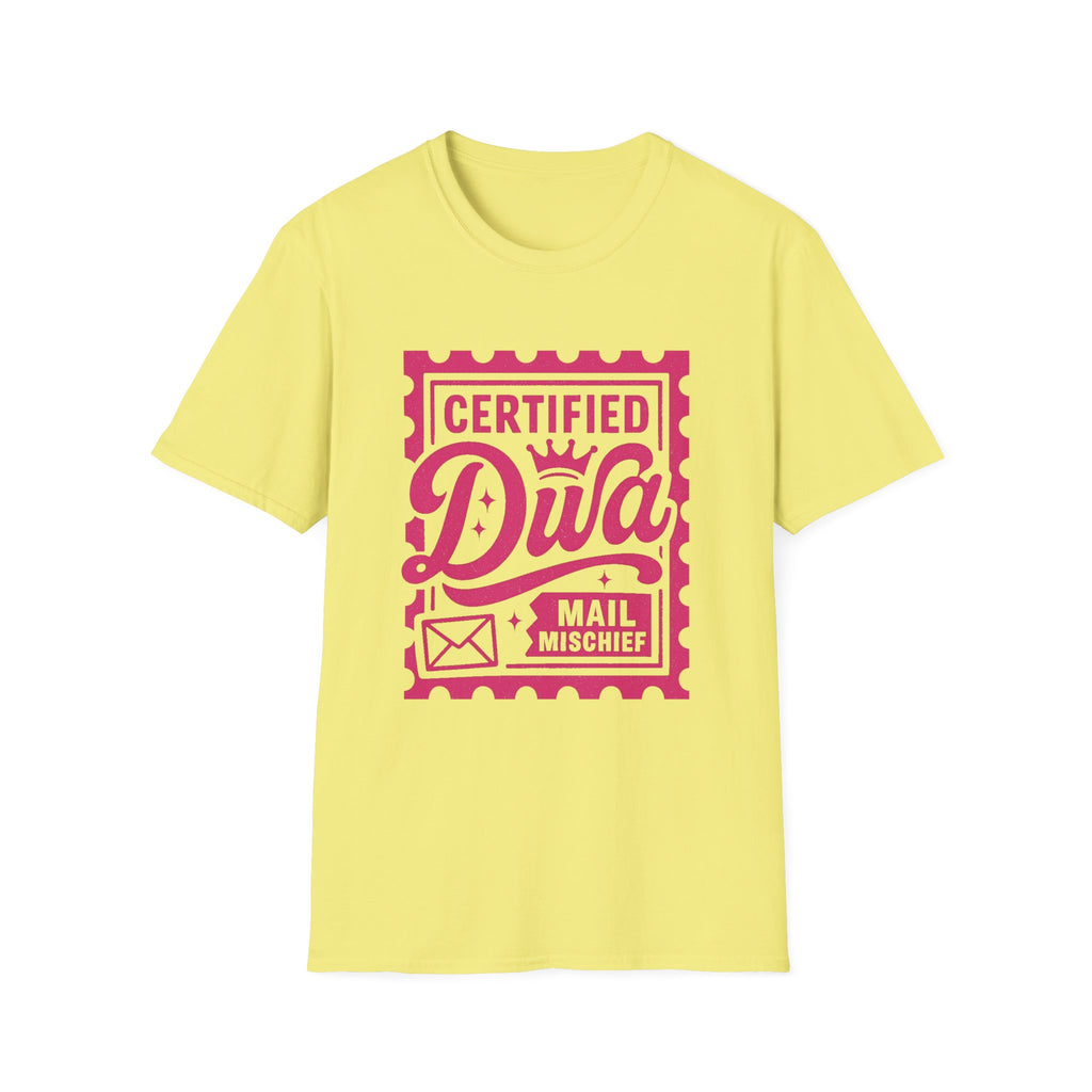 Certified Diva Mail Mischief Unisex T-Shirt, Fun Graphic Tee, Playful Gift, Casual Wear, Birthday, Holiday Celebrations