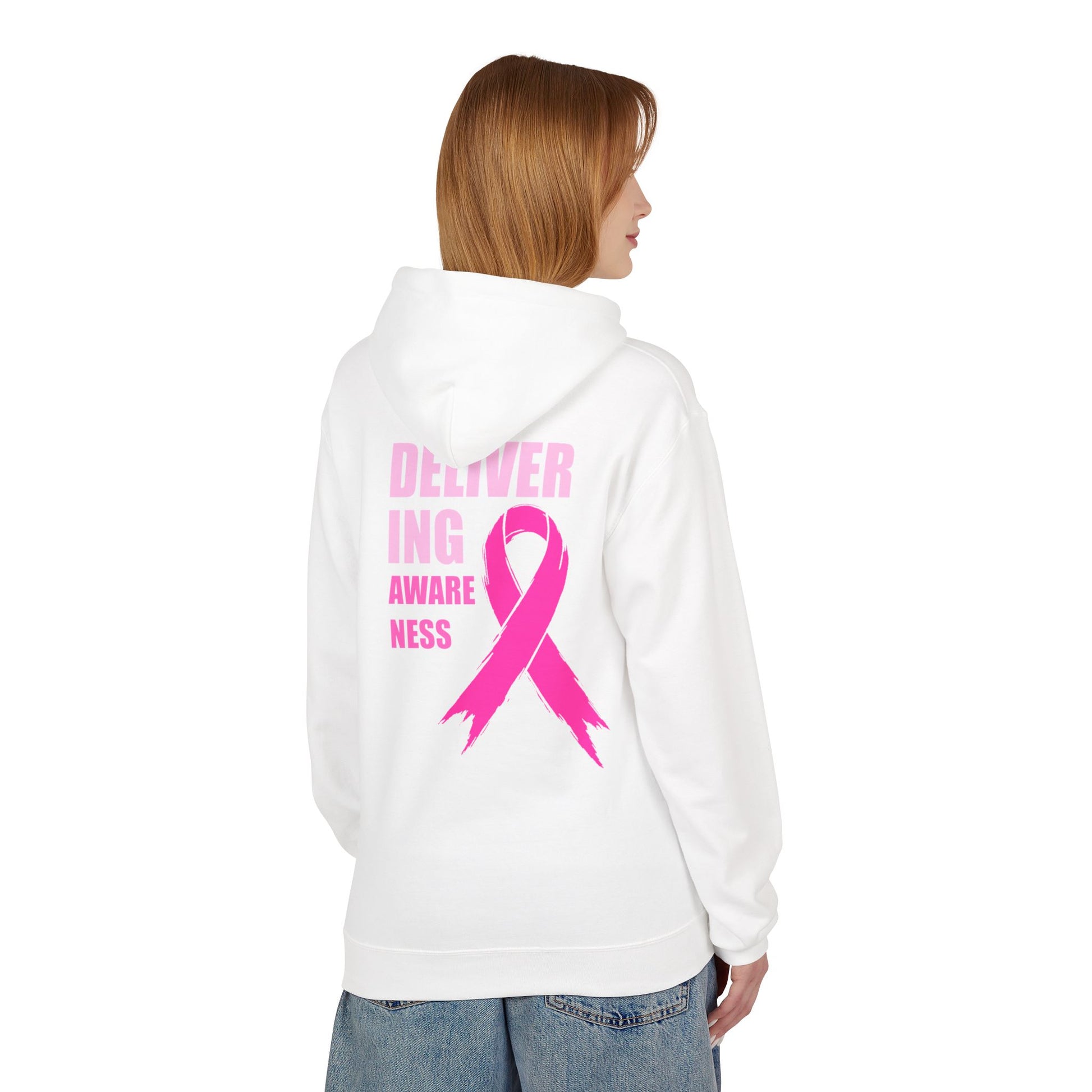 Breast Cancer Awareness Hoodie — Pink Ribbon "Delivering Awareness" Pullover Hoodie