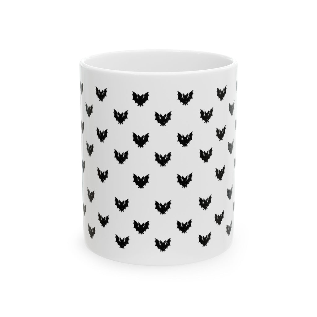 Chic Bat Print Mug - Black Cat Lover's Ceramic Coffee Cup, Gifts for Cat Owners, Cute Home Decor, Halloween Mug, Pet Lover's Gift