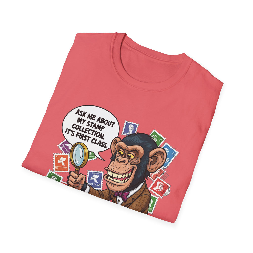 Funny Monkey T-Shirt, Ask Me About My Stamp Collection Tee, Gift for Stamp Collectors, Animal Lover Shirt, Humor Apparel