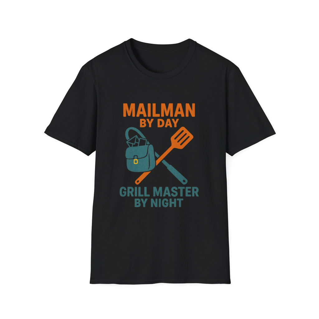 Mailman by Day, Grill Master by Night Unisex Softstyle T-Shirt, Gift for Dad, BBQ T-Shirt, Father's Day Gift, Funny Shirt