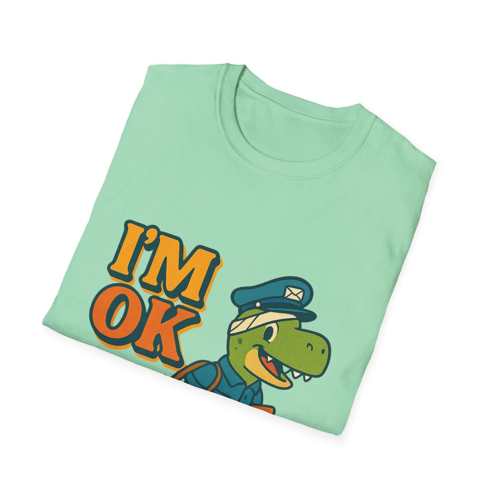 Adorable Dinosaur Mail Carrier T-Shirt, Unisex Softstyle Tee, Cute Dino Shirt, Fun Gift for Kids, Comfortable Everyday Wear