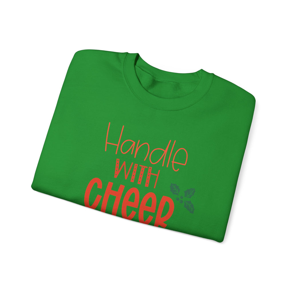 Handle With Cheer Design Christmas Crewneck Sweatshirt, Holiday Sweatshirts, Cute Holiday Postal Sweatshirts