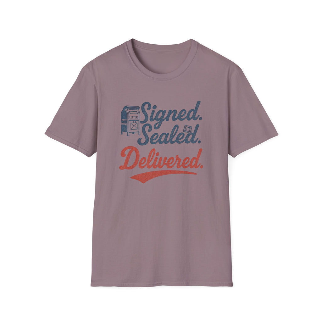 Signed Sealed Delivered T-Shirt | Unisex Softstyle Shirt for Postal Lovers, Gift for Movers, Fun Delivery Tee, Unique Message Shirt, [...]