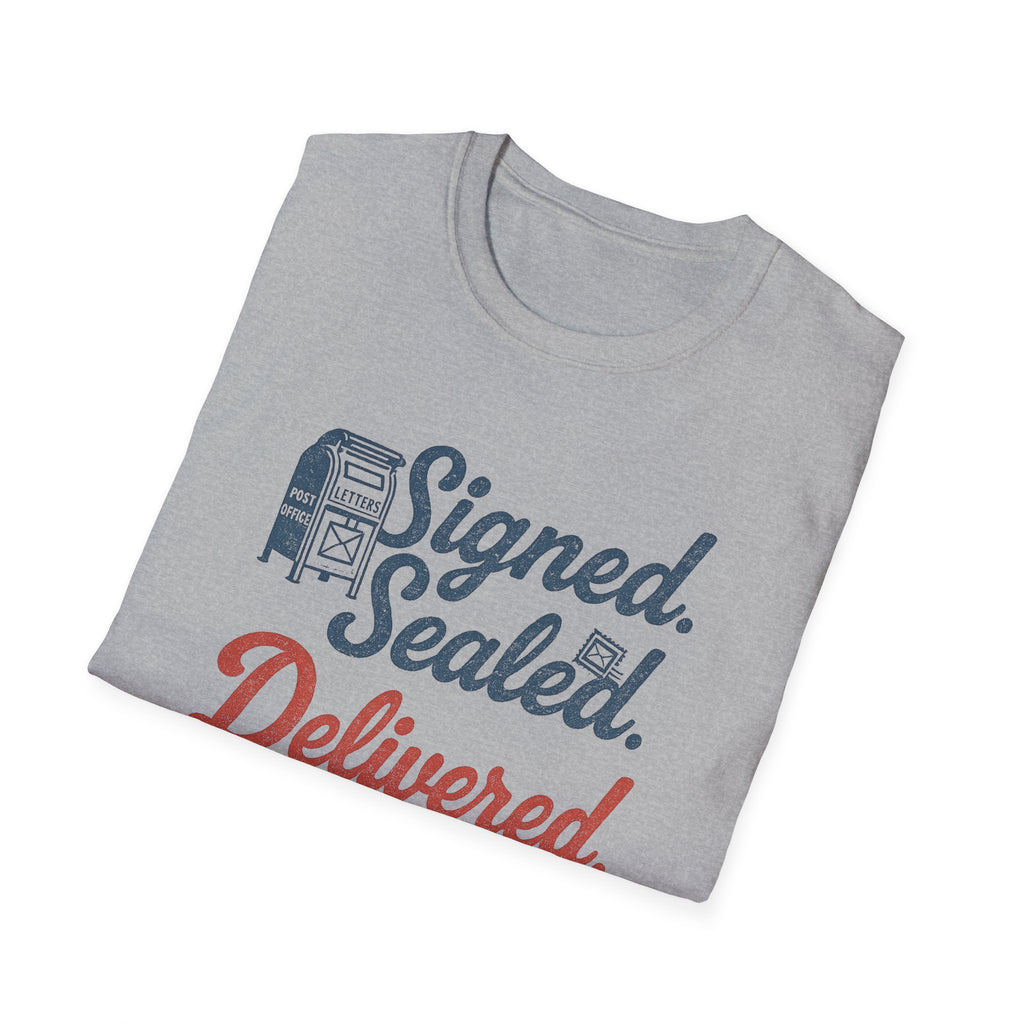 Signed Sealed Delivered T-Shirt | Unisex Softstyle Shirt for Postal Lovers, Gift for Movers, Fun Delivery Tee, Unique Message Shirt, [...]
