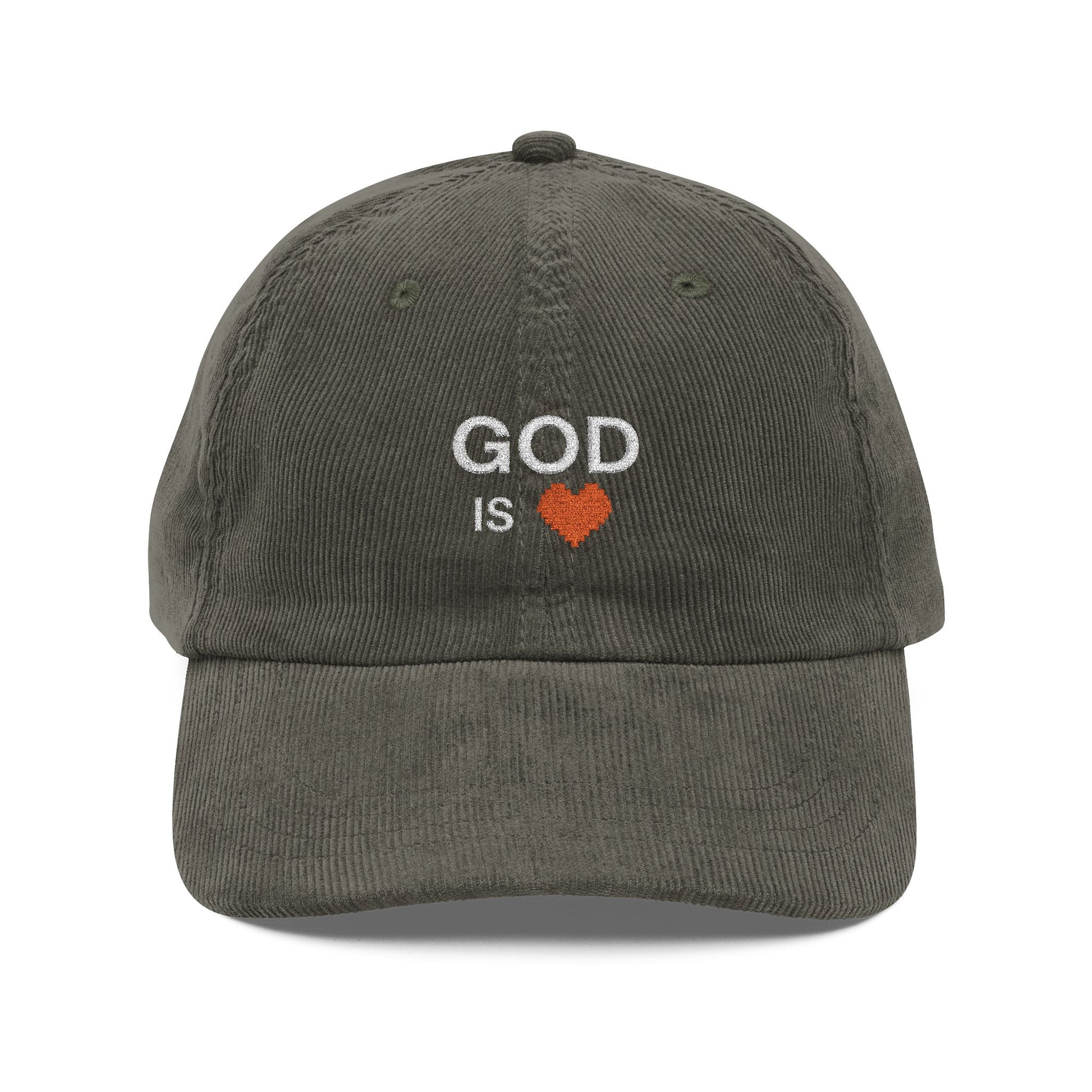 God Is Love Embroidered Corduroy Cap — Vintage Christian Baseball Hat