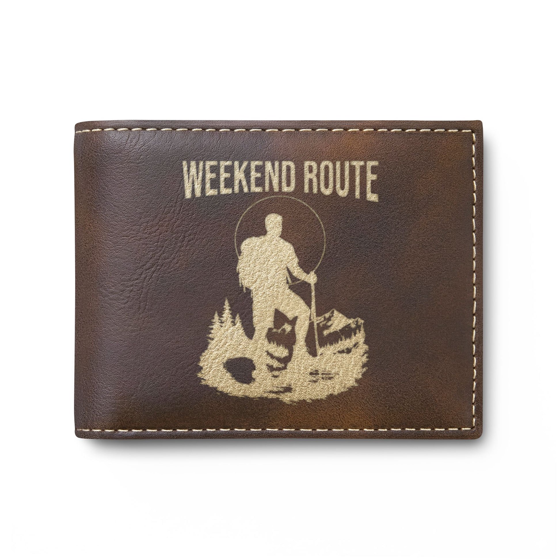 Weekend Route Bi-Fold Wallet — Hiker Silhouette Leather Card Wallet