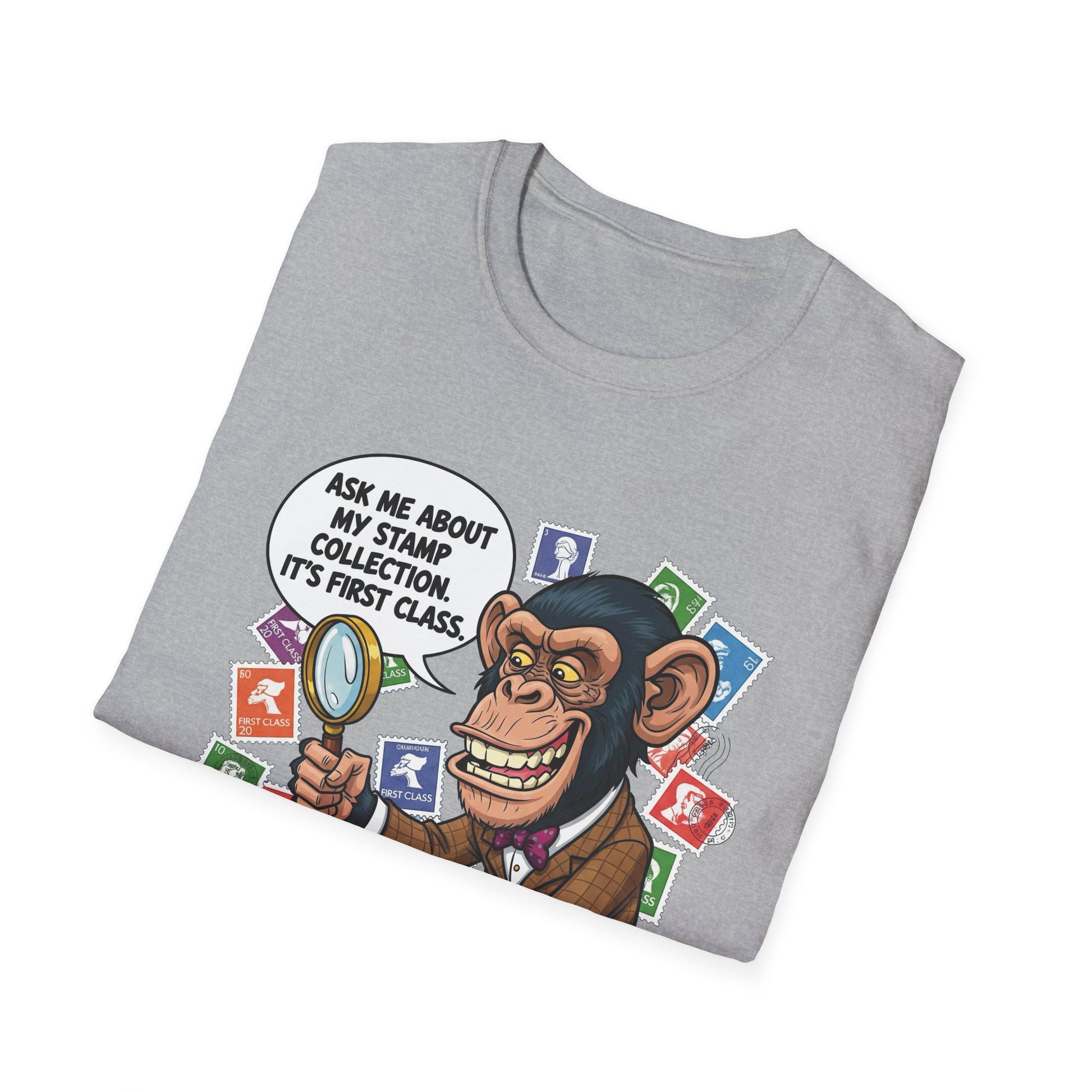 Funny Monkey T-Shirt, Ask Me About My Stamp Collection Tee, Gift for Stamp Collectors, Animal Lover Shirt, Humor Apparel